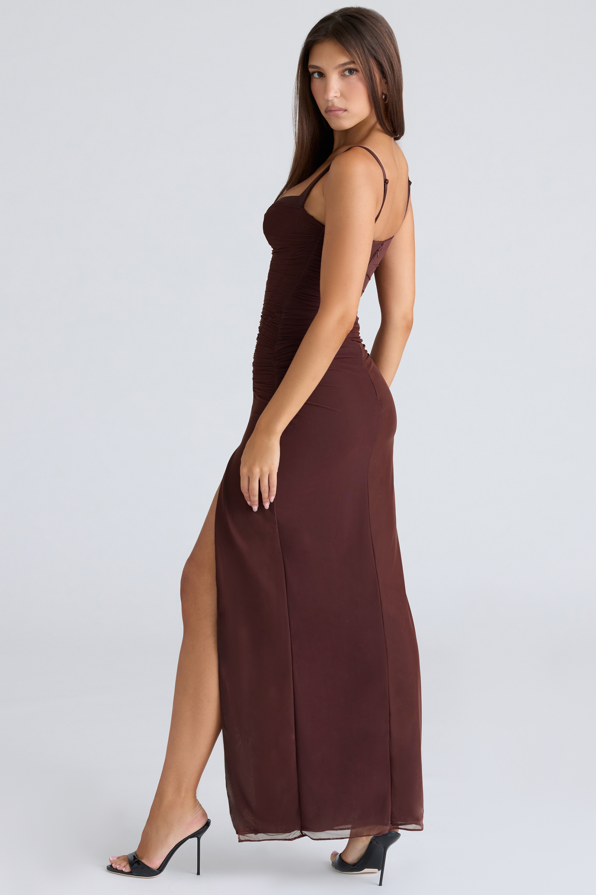 Lini Burgundy Stretch Mesh Maxi Dress - luluinthesky