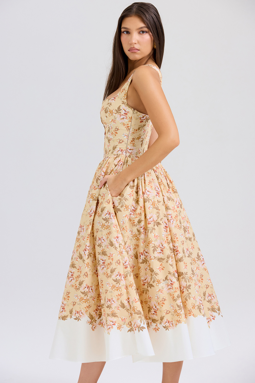 Alba Honeyflower Print Gathered Cotton Midi Dress - luluinthesky