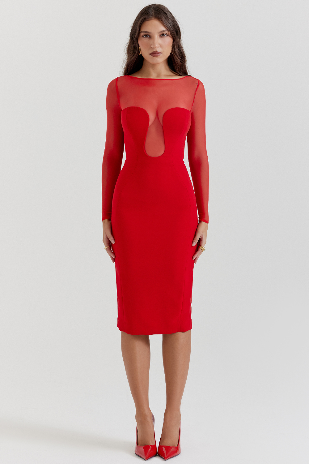Darcy Scarlet Plunge Midi Dress - luluinthesky