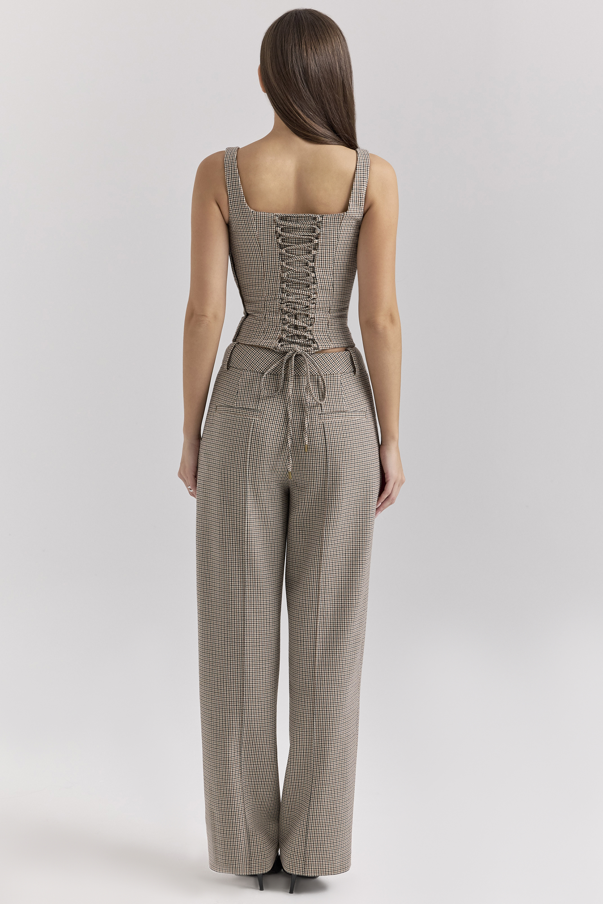 Hayden Brown Puppytooth Wide Leg High Waist Tailored Trousers - luluinthesky