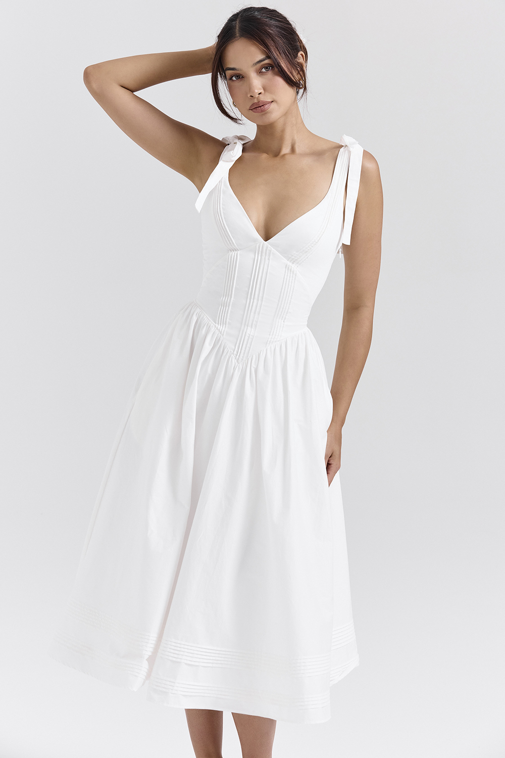Hattie White Pin Tuck Cotton Midi Sundress - luluinthesky