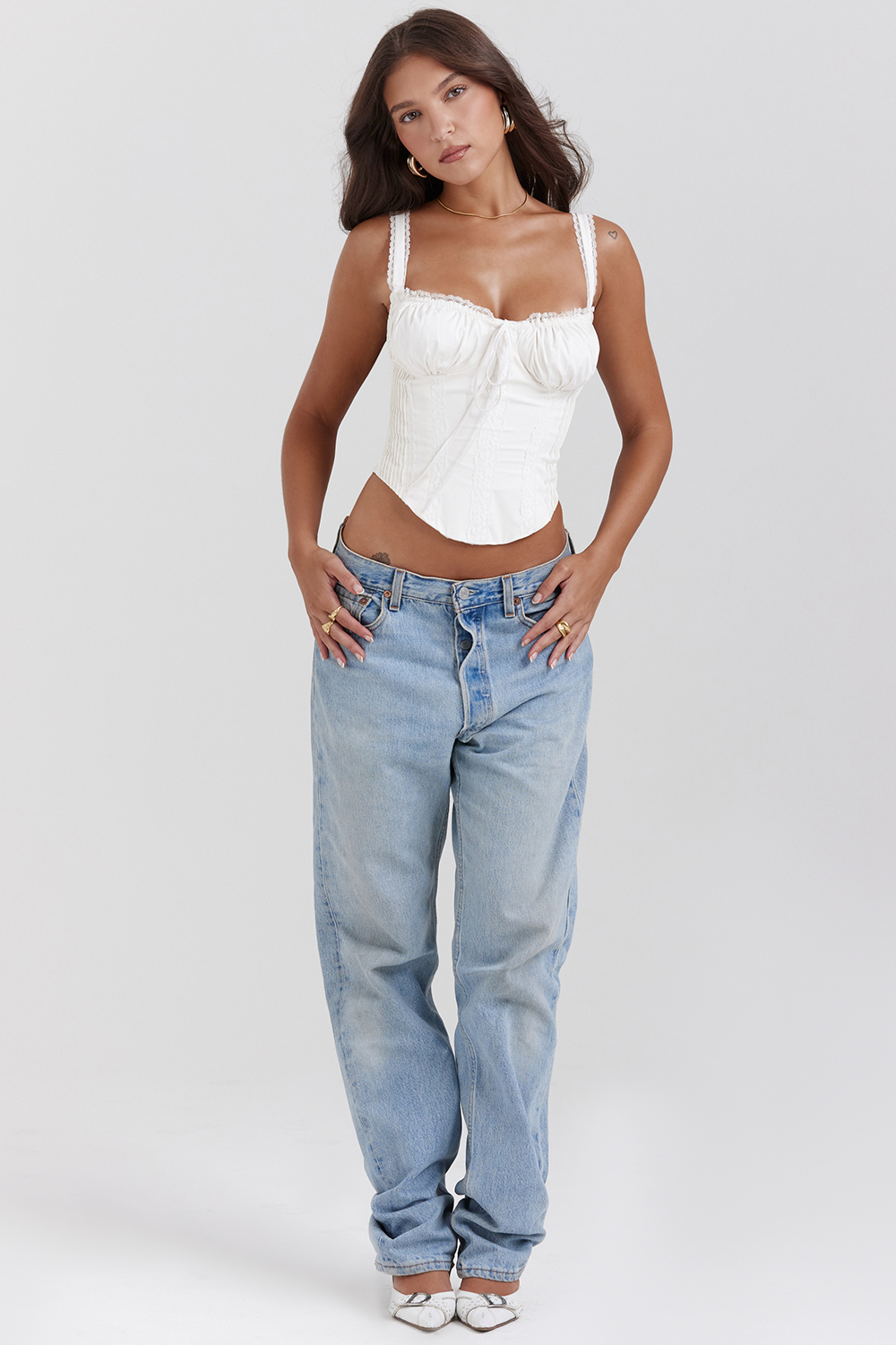 Gini White Lace Back Corset - luluinthesky