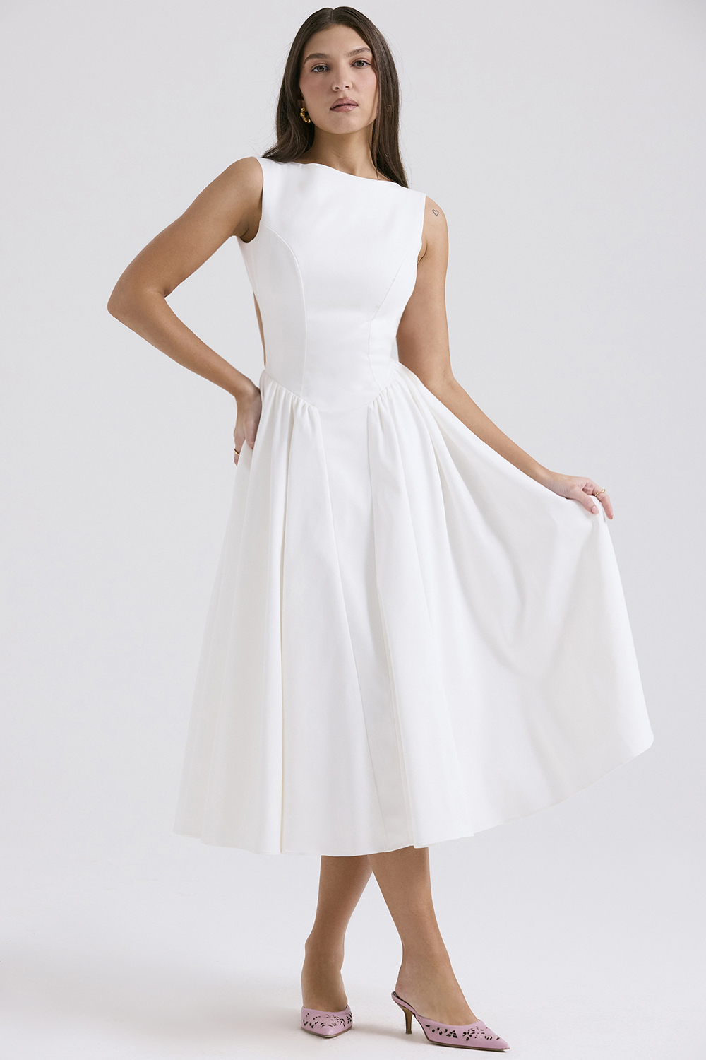 Cindy White Twill Midi Sundress - luluinthesky