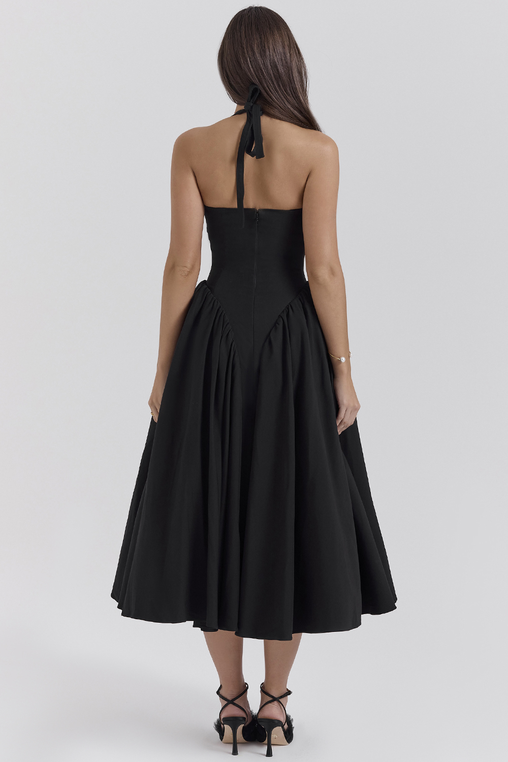 Marilyn Black Twill Halter Midi Dress - luluinthesky