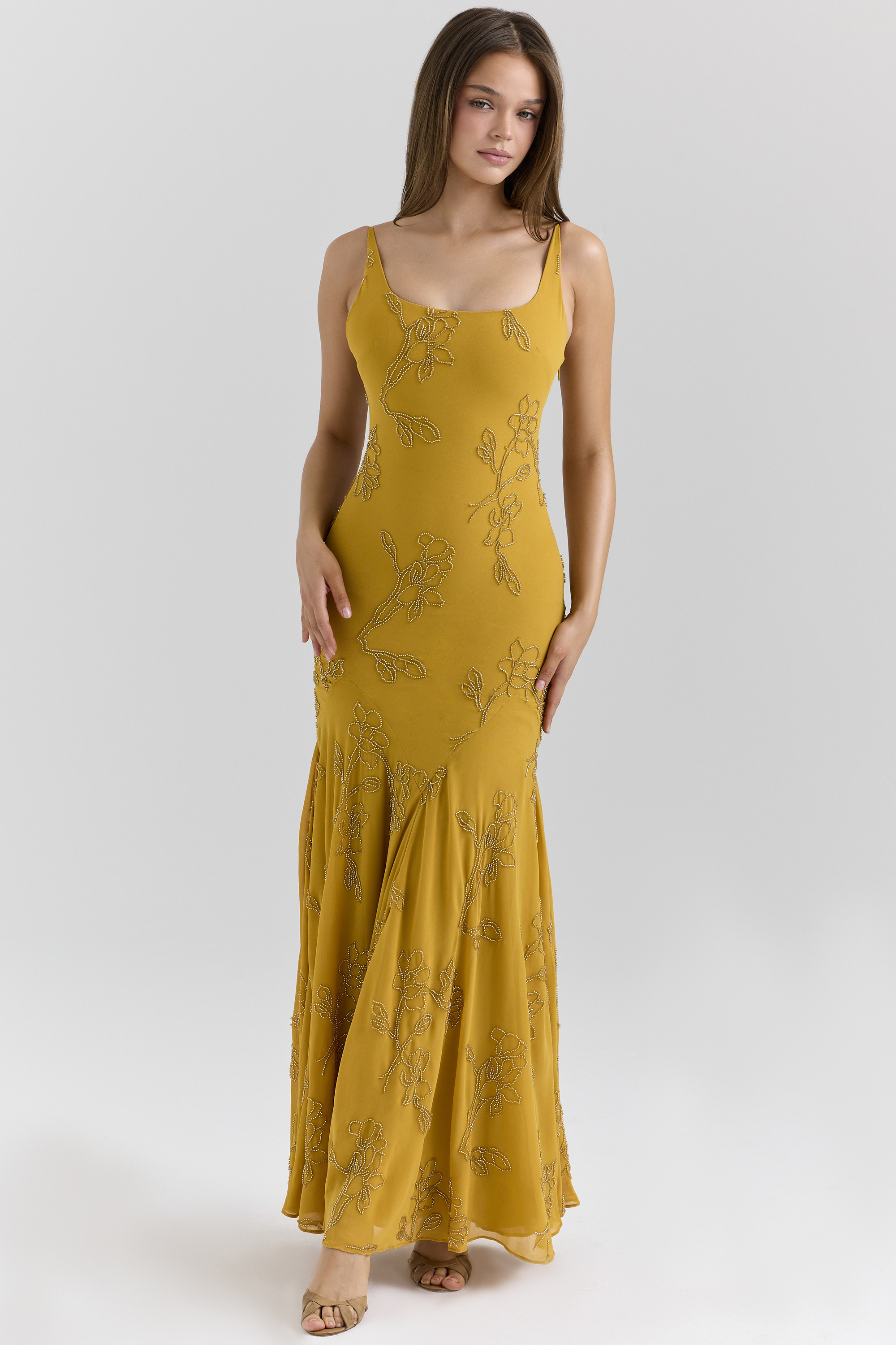 Rosalia Gold Embellished Hand Beaded Maxi Dress - luluinthesky