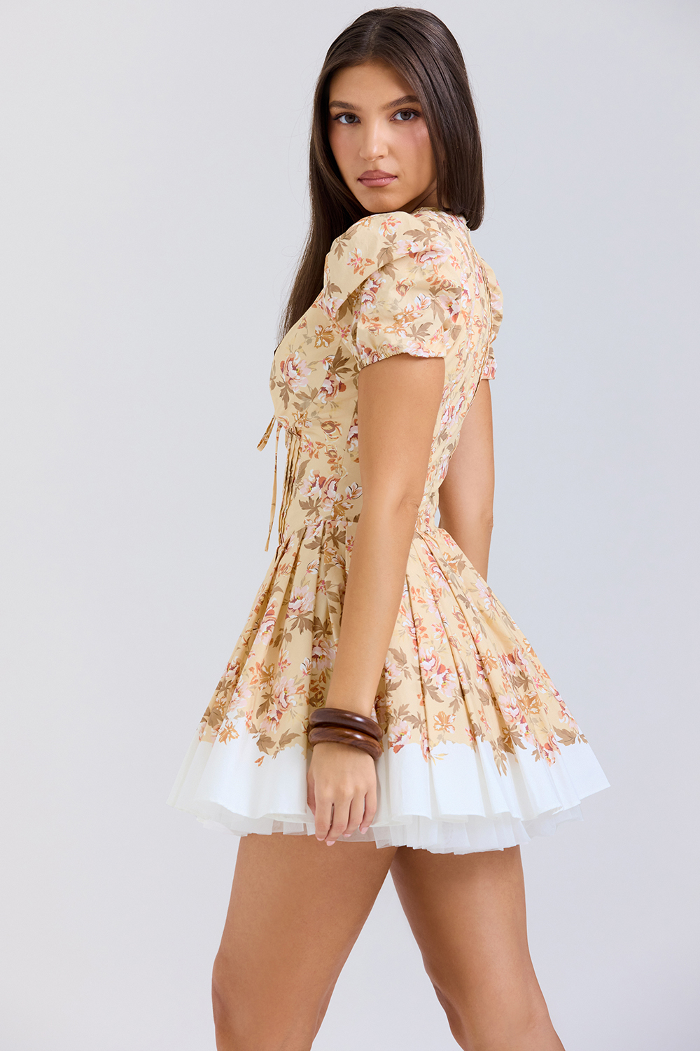 Imani Honeyflower Print Pleated Cotton Mini Dress - luluinthesky