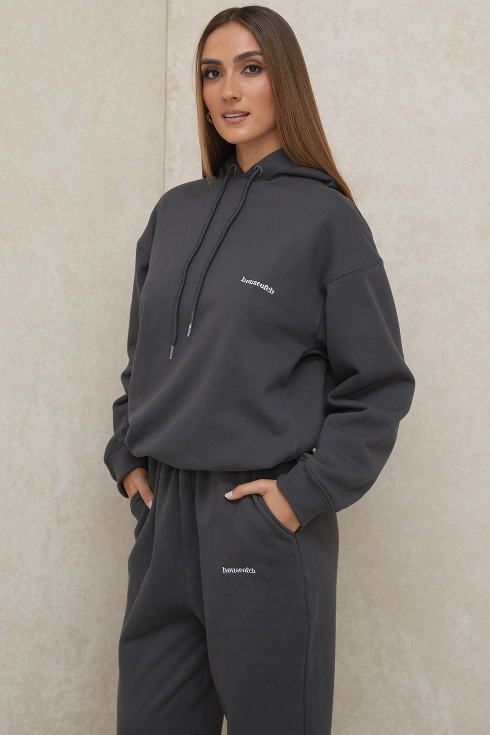 Halo Charcoal Cotton Fleece-Back Oversized Hoodie - luluinthesky