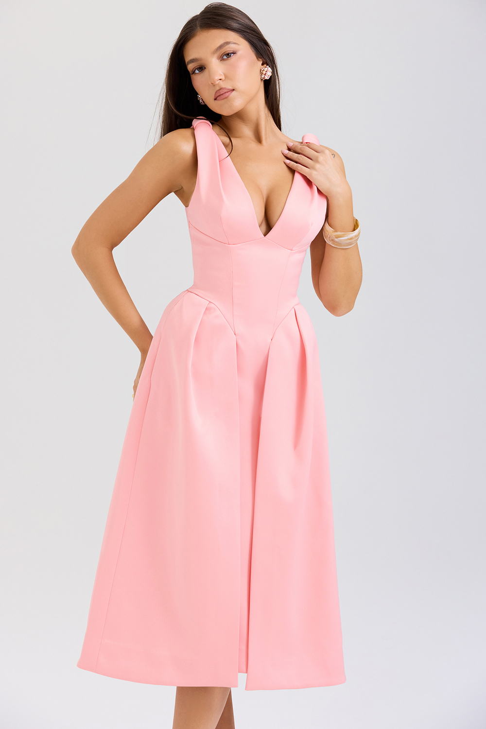 Paloma Peach Satin Pleated Midi Dress - SALE - luluinthesky