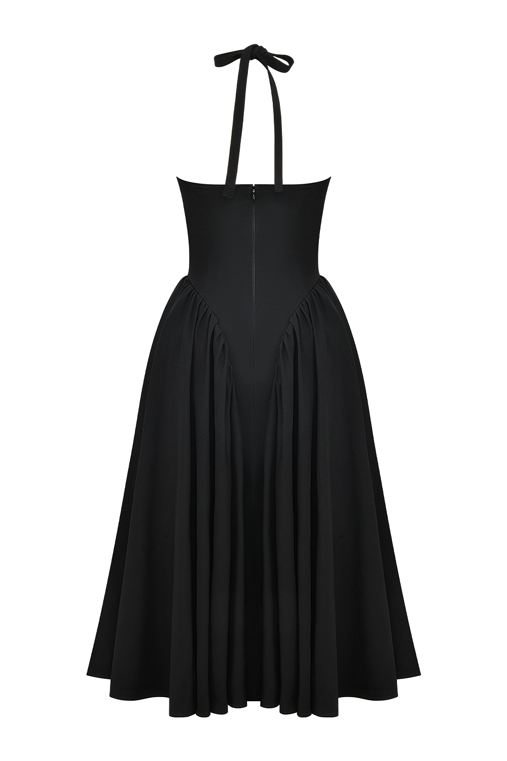 Marilyn Black Twill Halter Midi Dress - luluinthesky