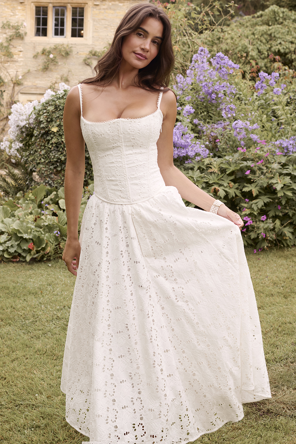 Francine White Broderie Anglais Midi Skirt - luluinthesky