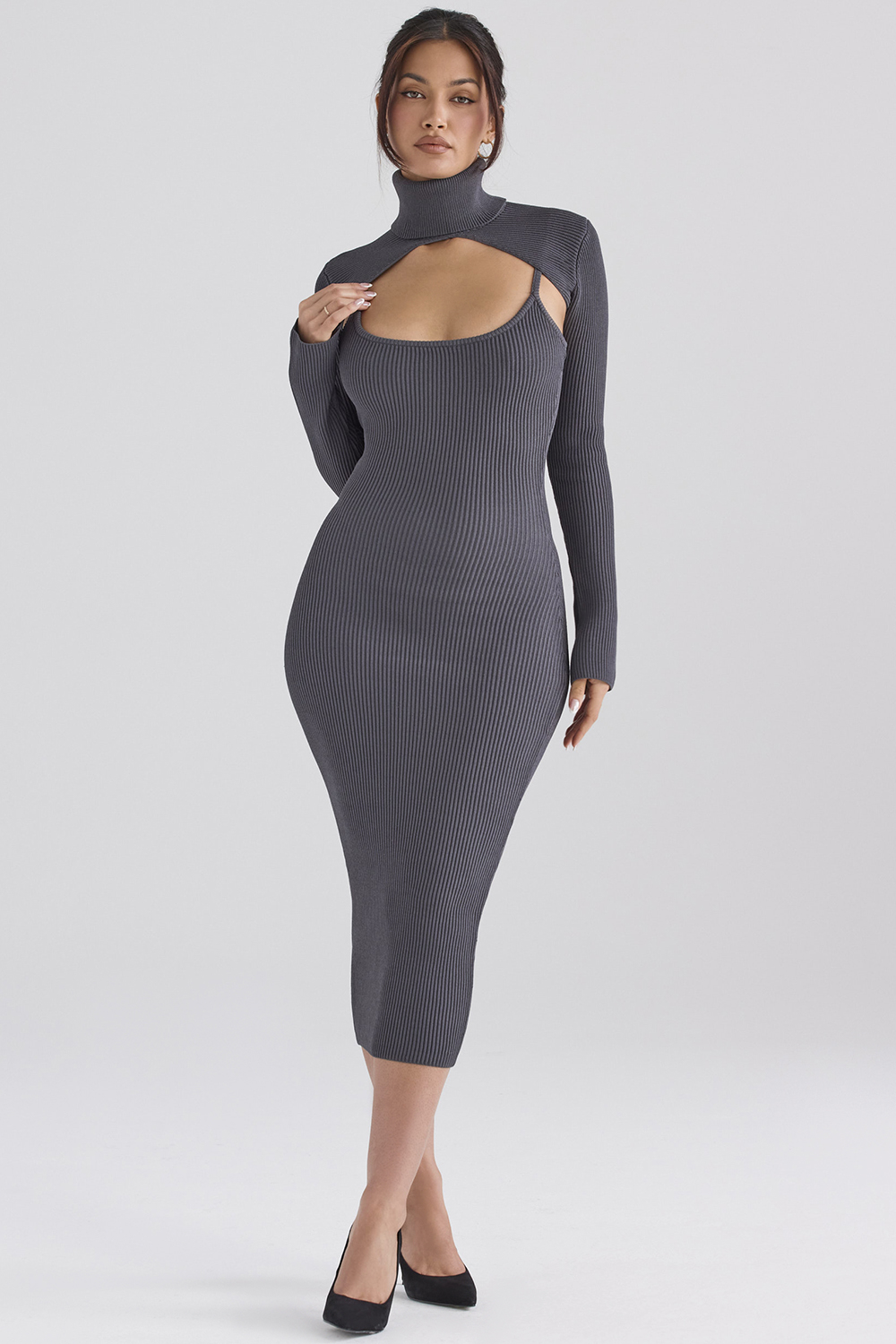 Meliora Charcoal Knit Midi Dress - SALE - luluinthesky