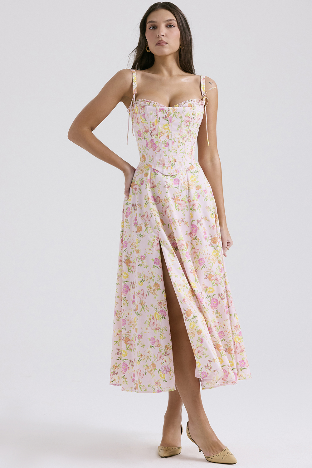Clarabelle Pink Meadow Print Cotton Midi Sundress - luluinthesky