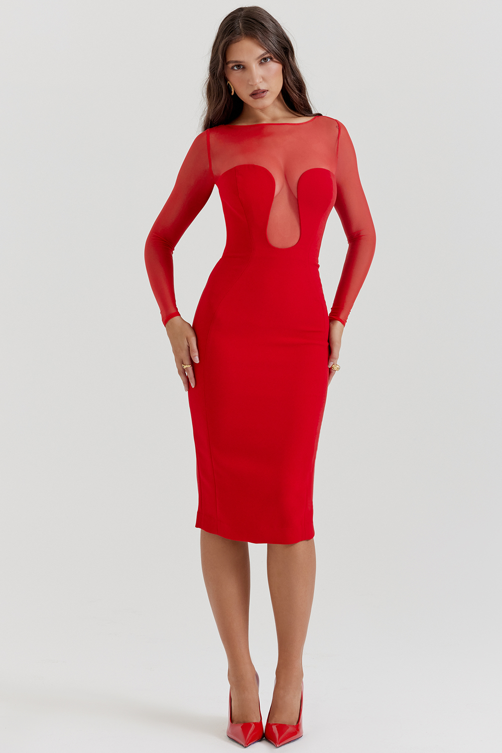 Darcy Scarlet Plunge Midi Dress - luluinthesky