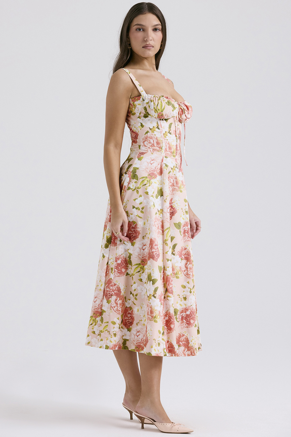 Carmen Pink Peony Print Cotton Bustier Sundress - luluinthesky