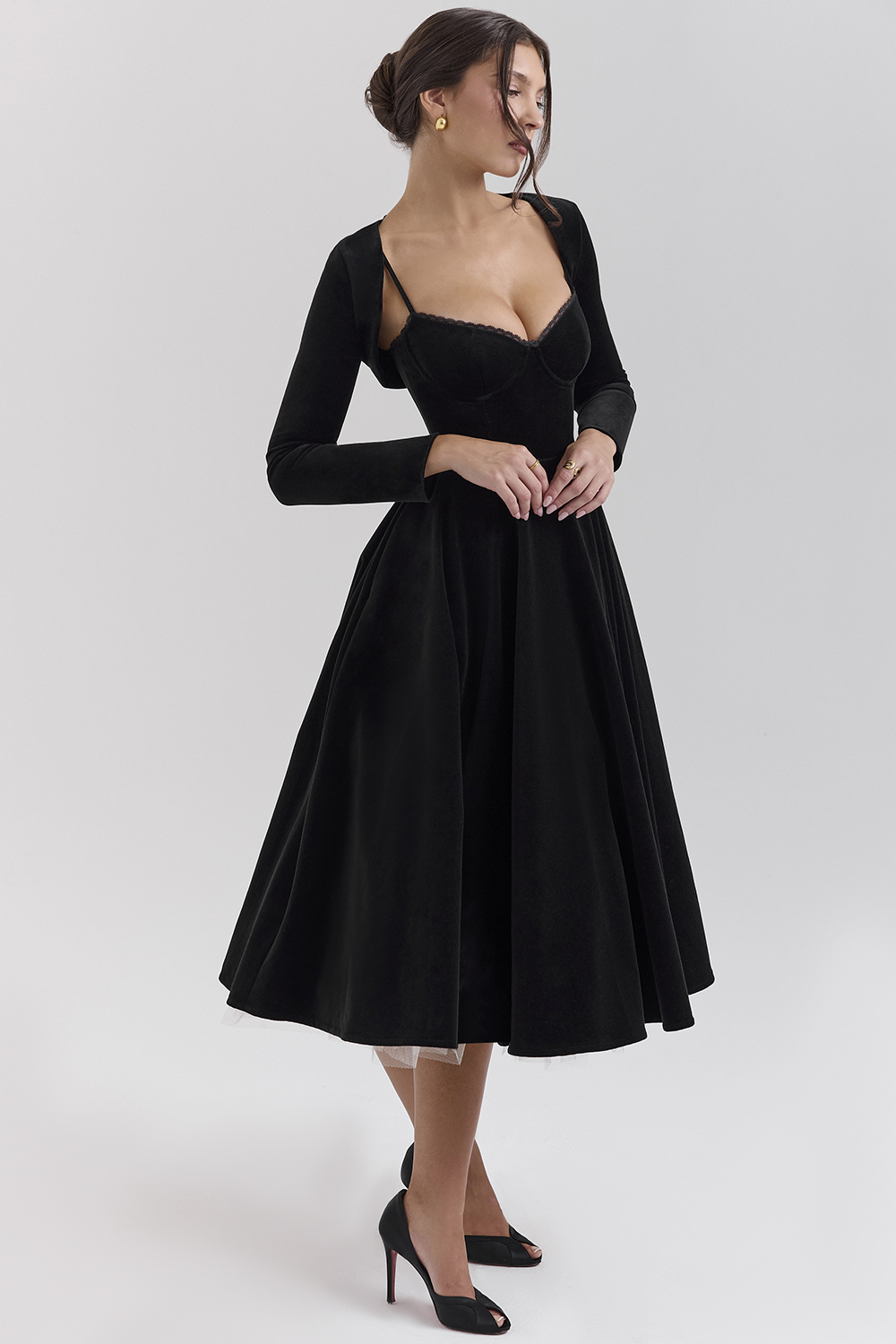 Mademoiselle Black Velvet Tulle Midi Dress + Bolero - luluinthesky