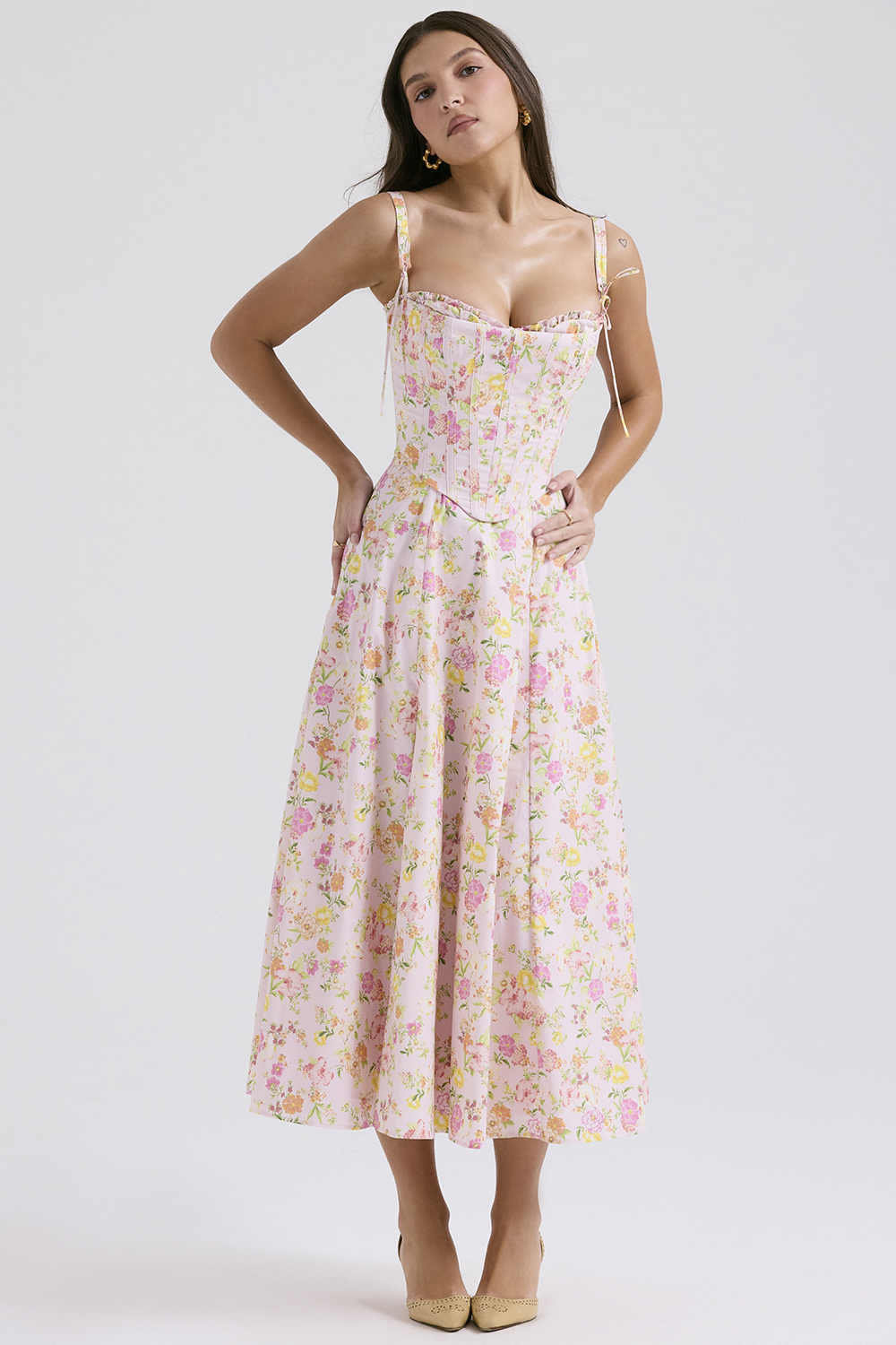 Clarabelle Pink Meadow Print Cotton Midi Sundress - luluinthesky