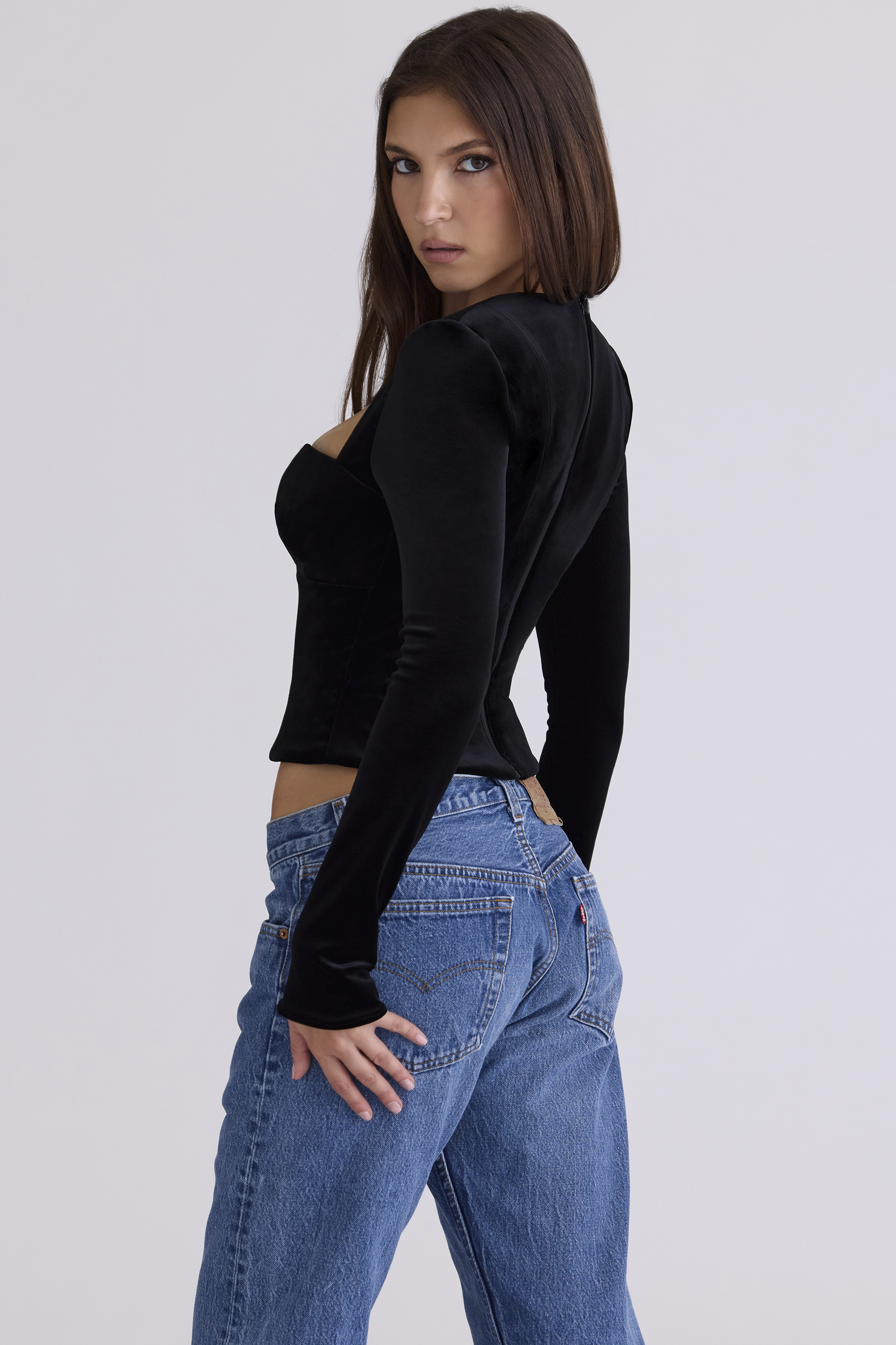 Sierra Black Velvet Deep Plunge Corset Top - luluinthesky