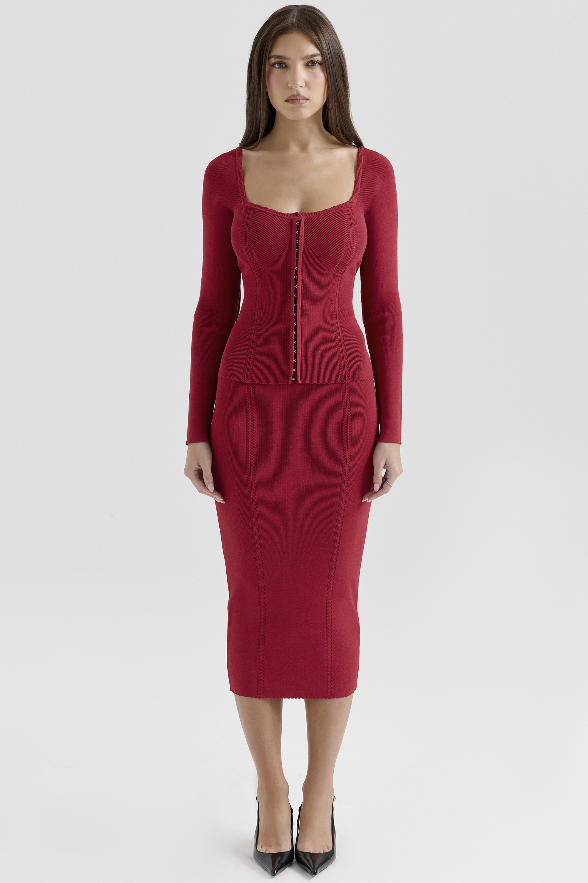 Eliane Red Bodycon Midi Skirt - luluinthesky