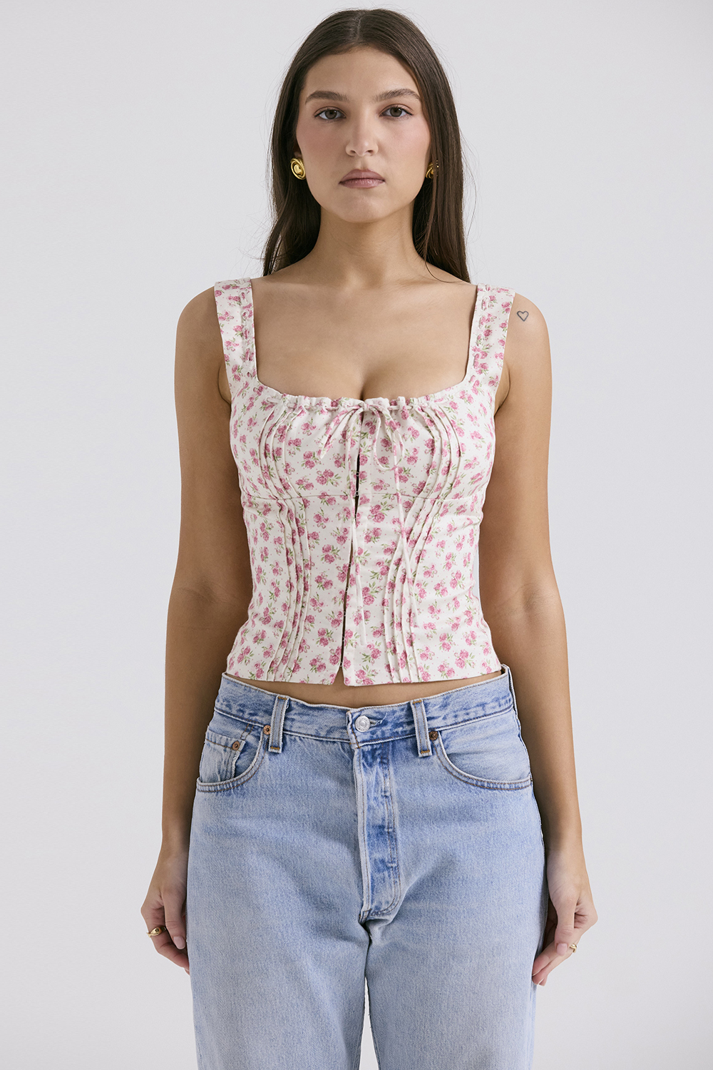 Chicca White Rosebud Print Top - luluinthesky