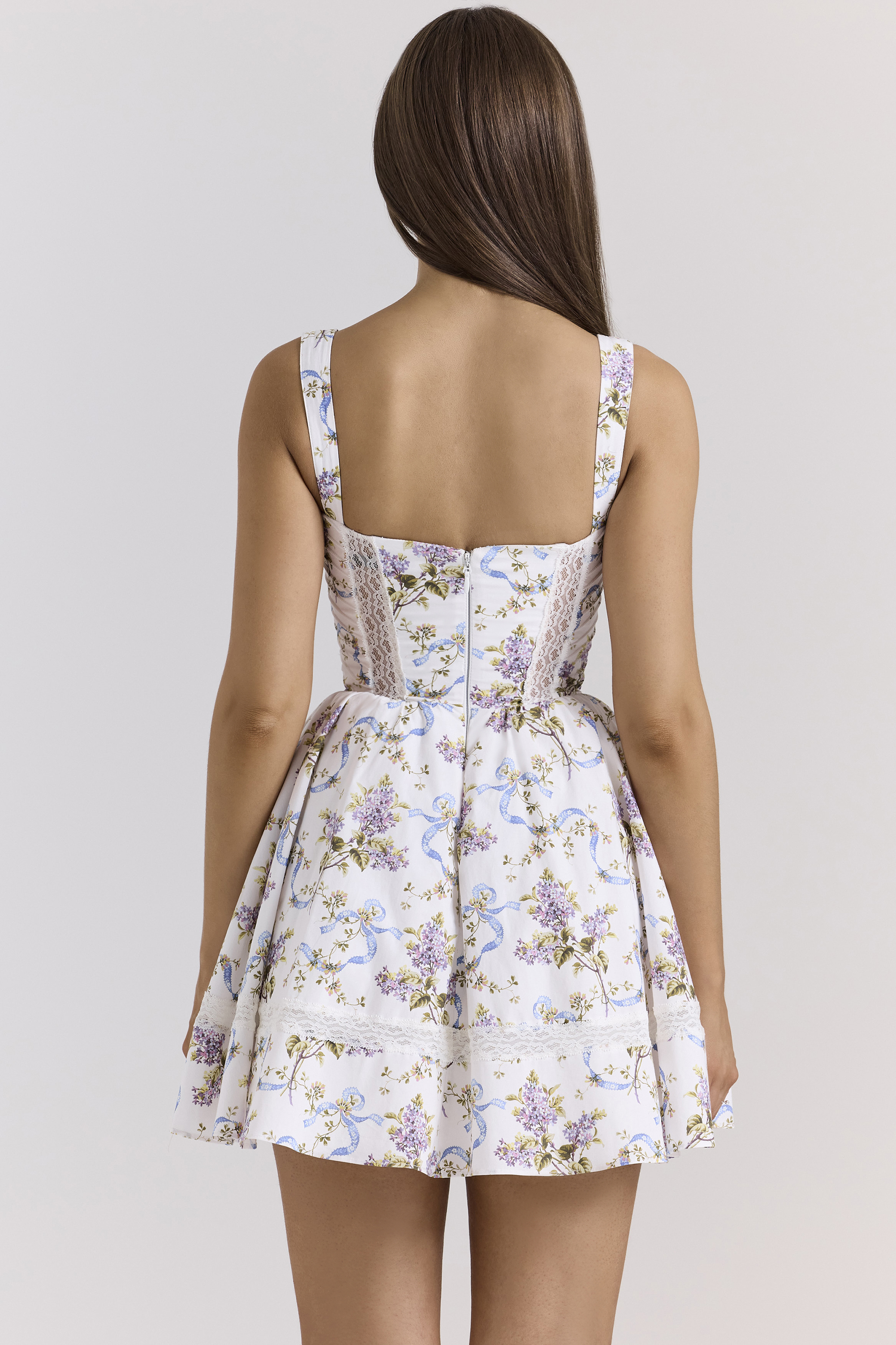 Kimmie White Floral Ribbon Print Cotton Mini Dress - luluinthesky