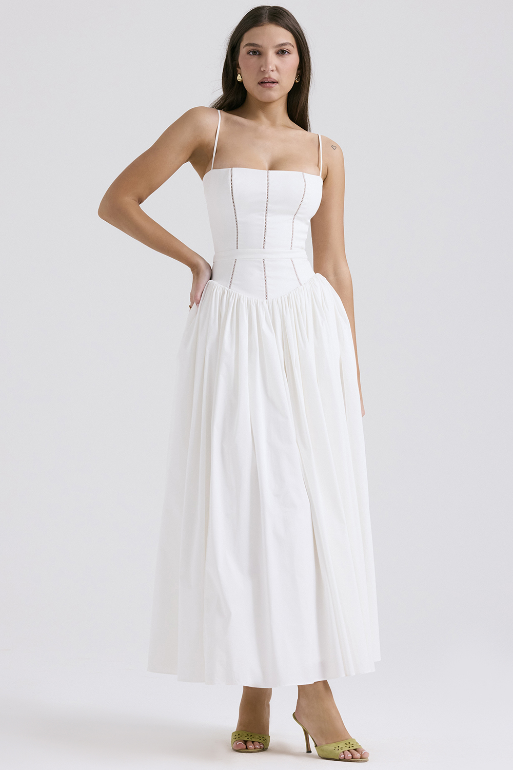 Ysabella White Cotton Maxi Sundress - luluinthesky