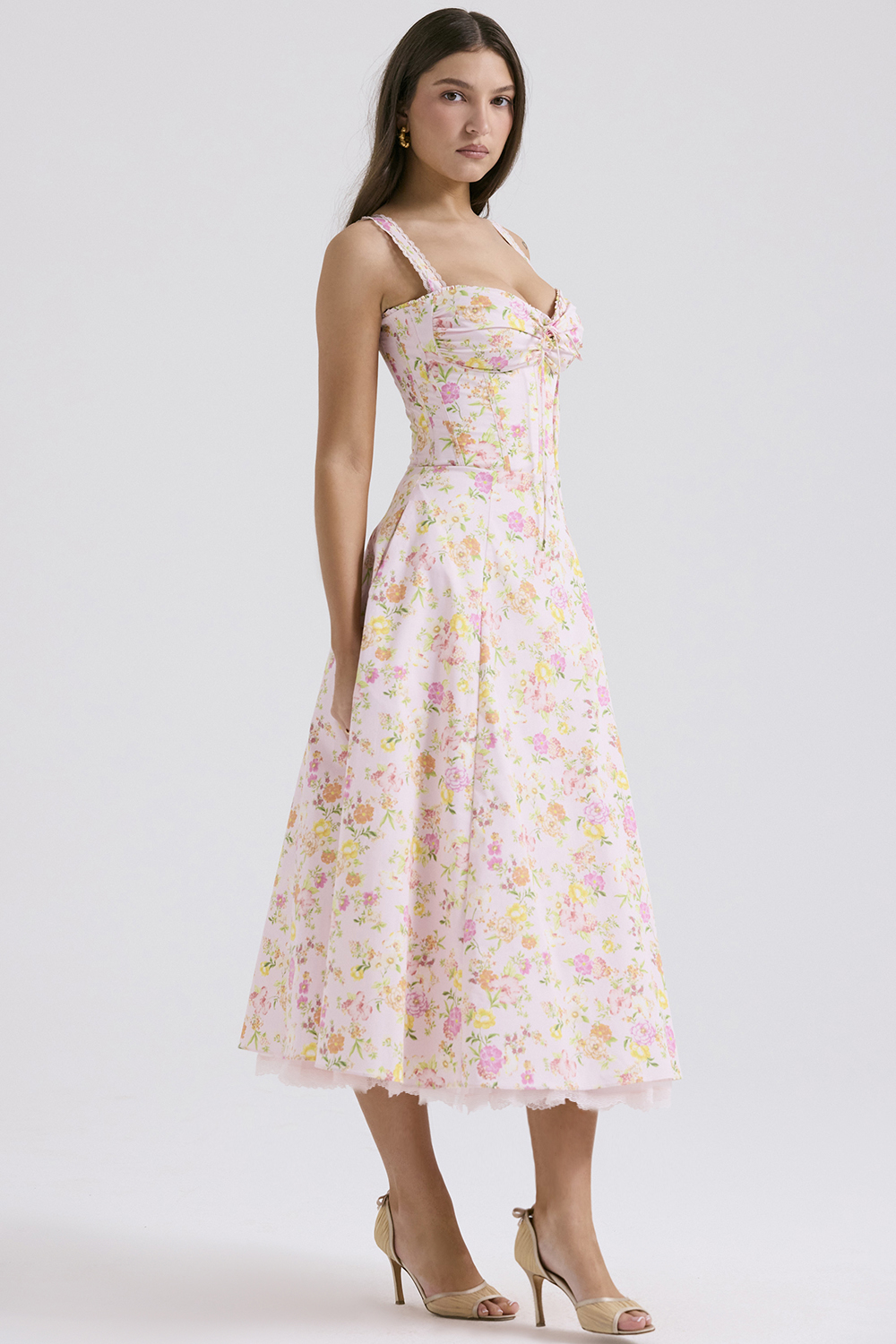 Rosalee Pink Meadow Print Cotton Bustier Sundress - luluinthesky