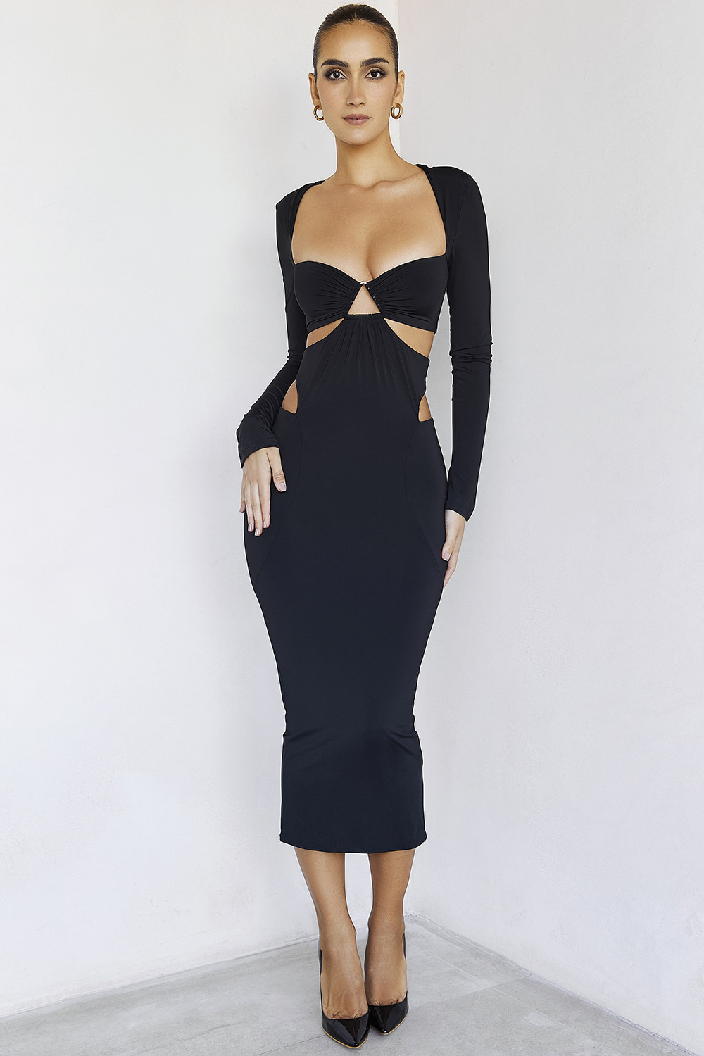 Next to MeMistress Rocks  Black Jersey Cutout Midi Dress - SALE - luluinthesky