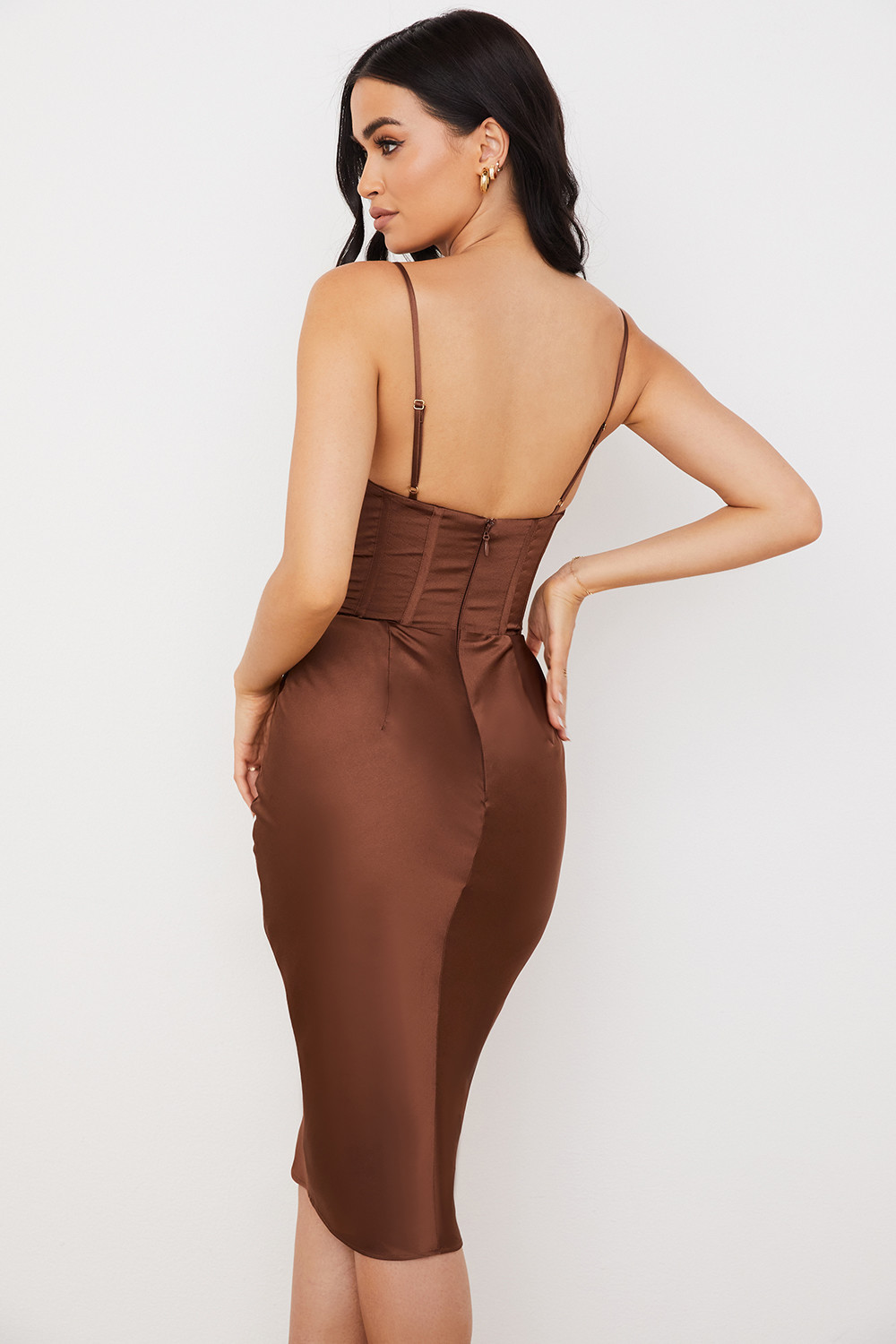 Myrna Chocolate Satin Corset Slip Dress - luluinthesky