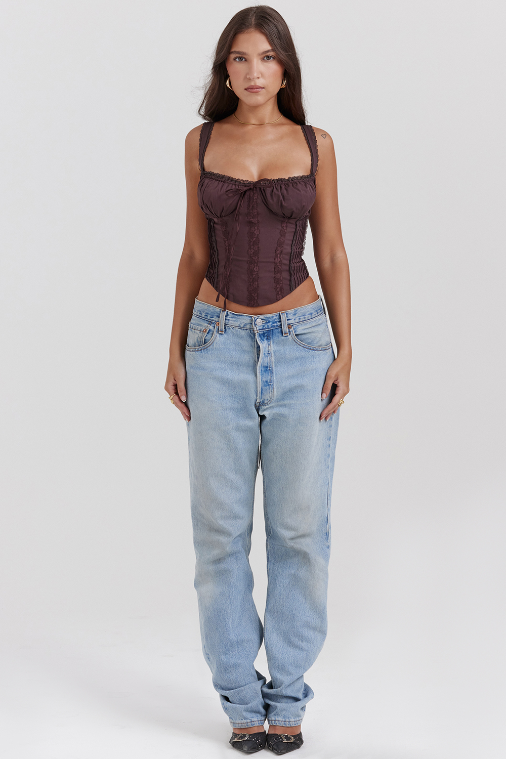 Gini Rich Brown Lace Back Corset - luluinthesky