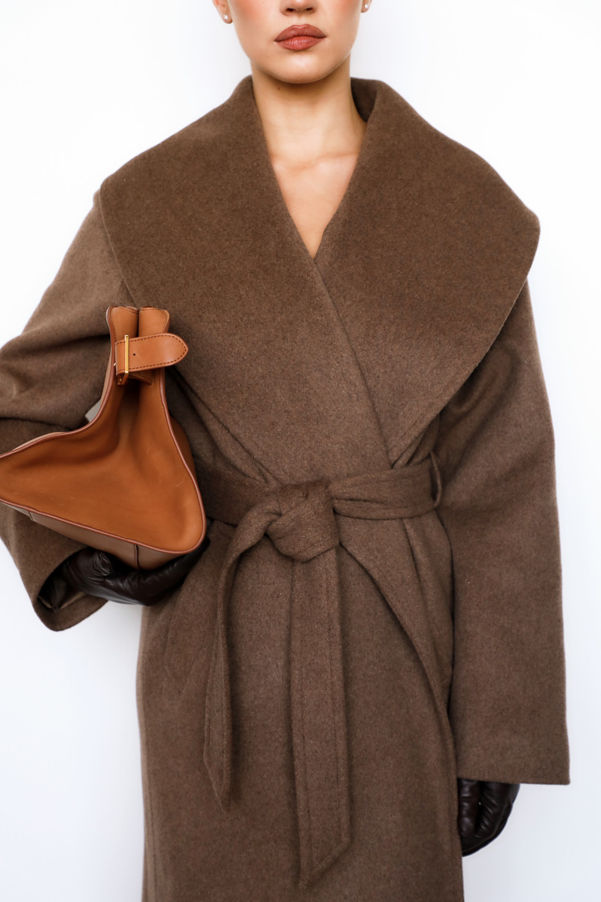 Cocoon Brown Wool Shawl Collar Coat - luluinthesky