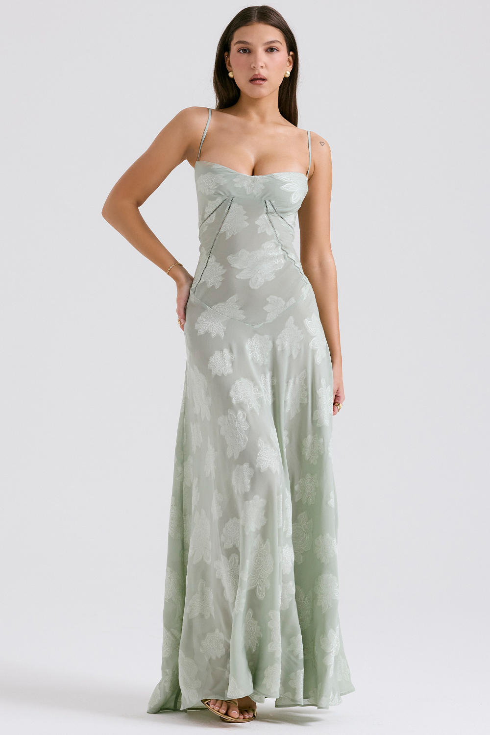 Seren Pistachio Floral Lace Back Maxi Dress - luluinthesky