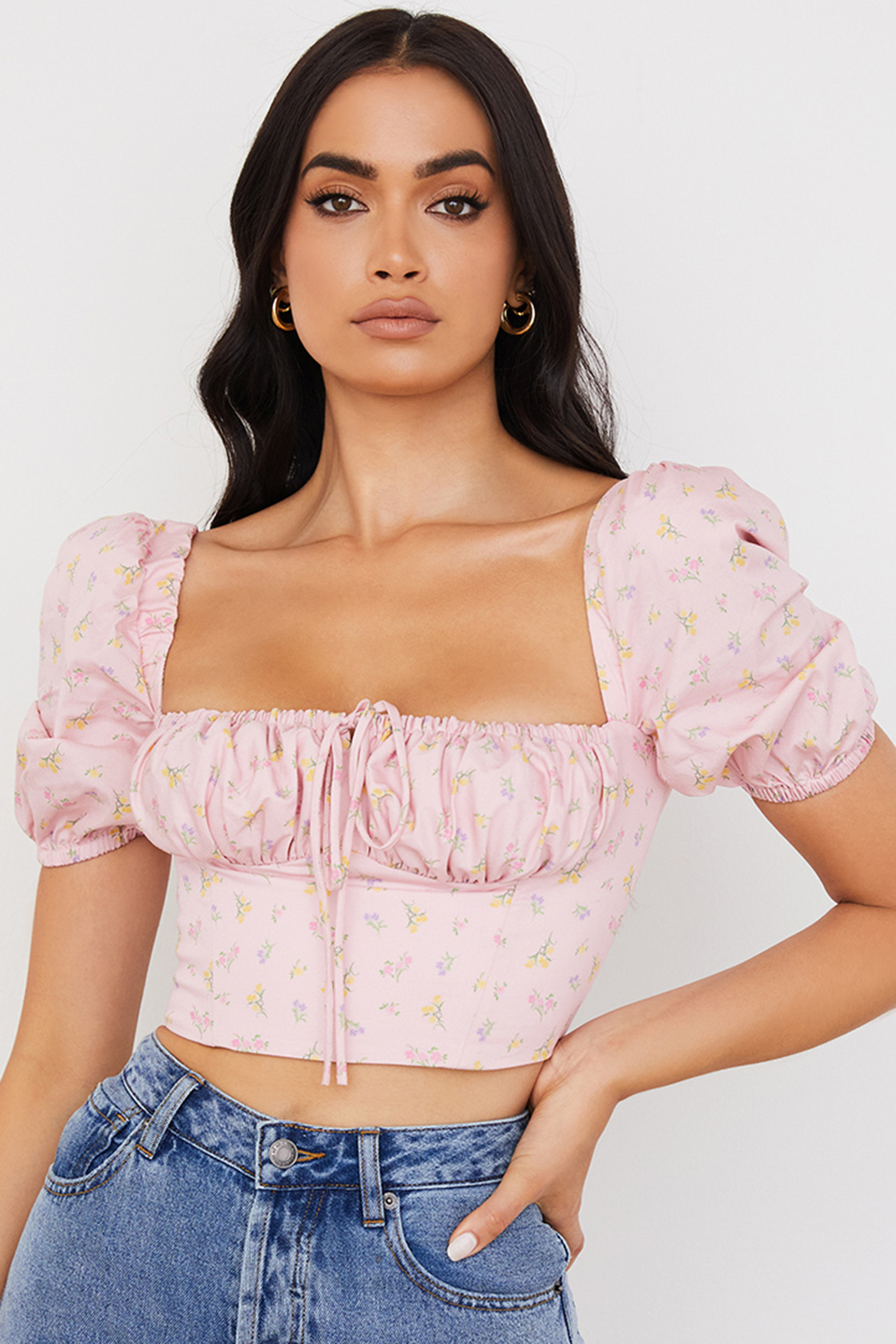 Arianna Pink Floral Puff Sleeve Corset - luluinthesky