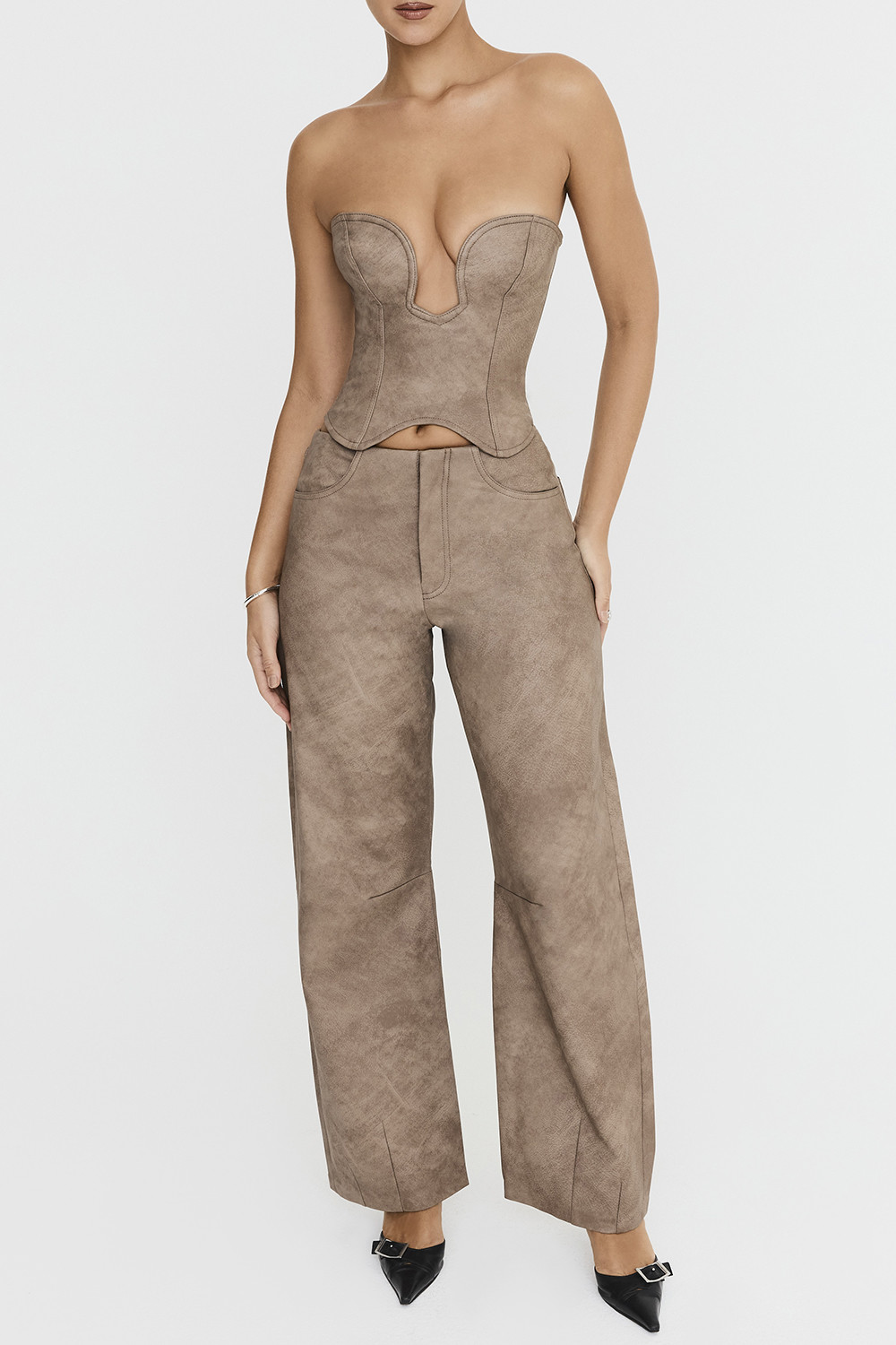 Mistress Rocks Mocha Vegan Leather Balloon Trousers - SALE - luluinthesky