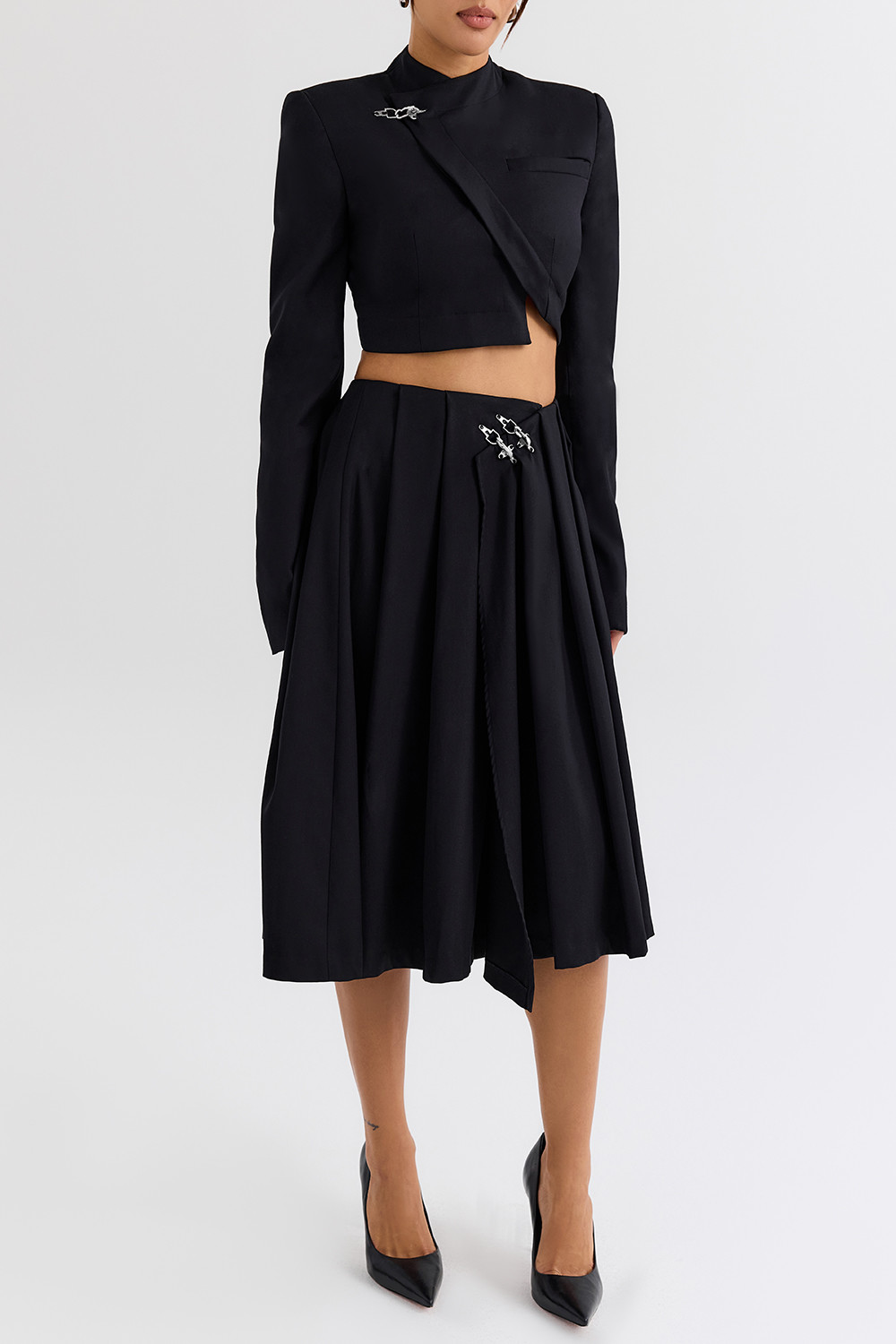 Mistress Rocks Black Pleated Wrap Front Midi Skirt - SALE - luluinthesky