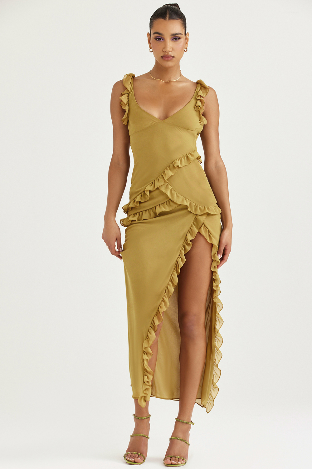 Pixie Olive Ruffle Maxi Dress - luluinthesky