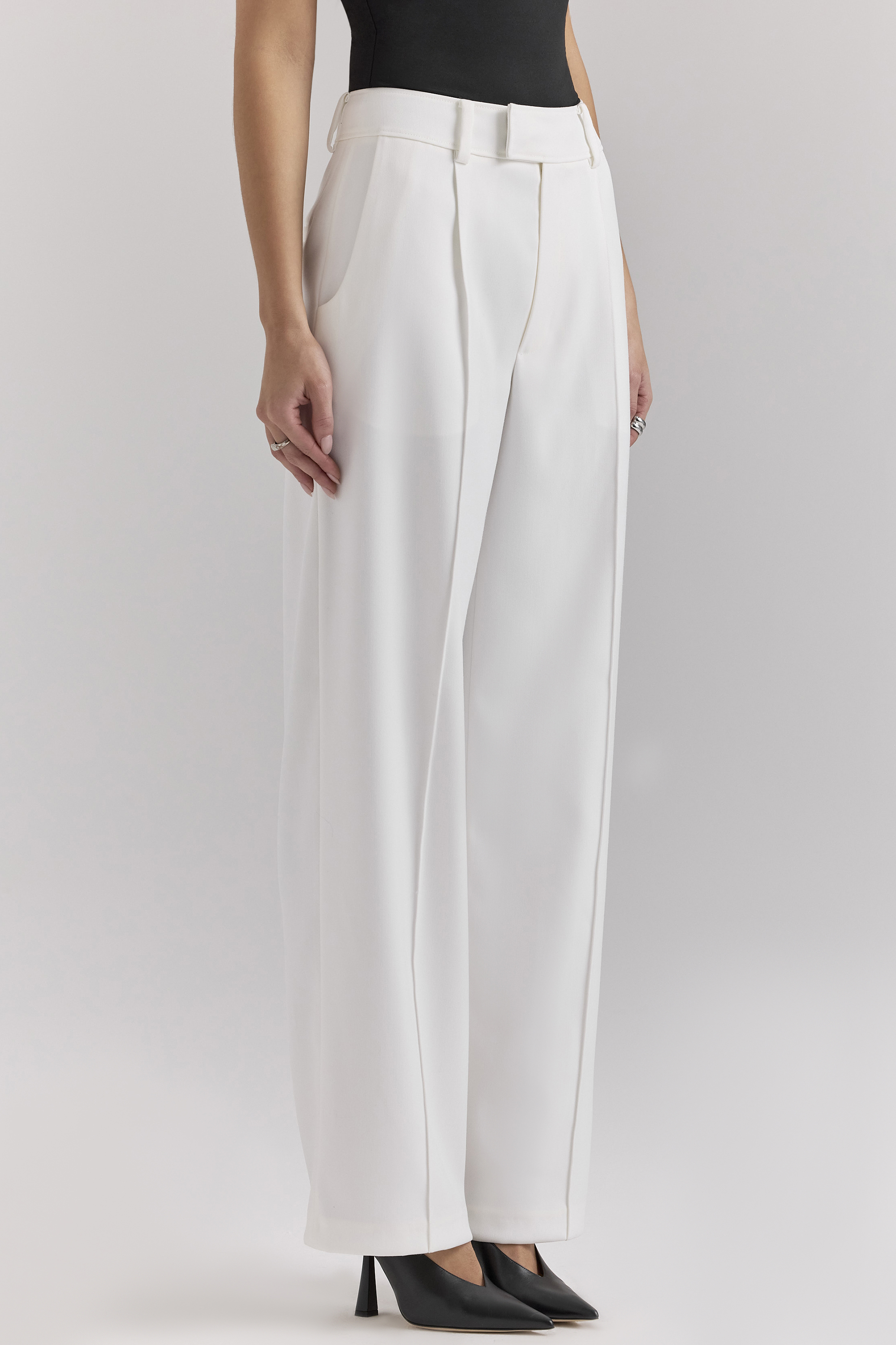 Hayden White Wide Leg High Waist Tailored Trousers - luluinthesky