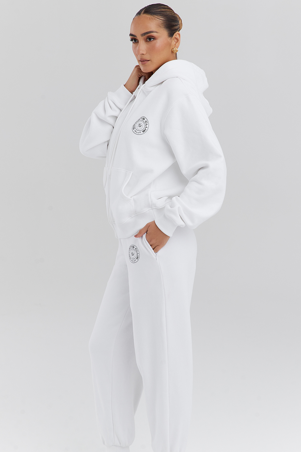 Mirage White Cotton Fleece-Back Zip Through Hoodie - luluinthesky