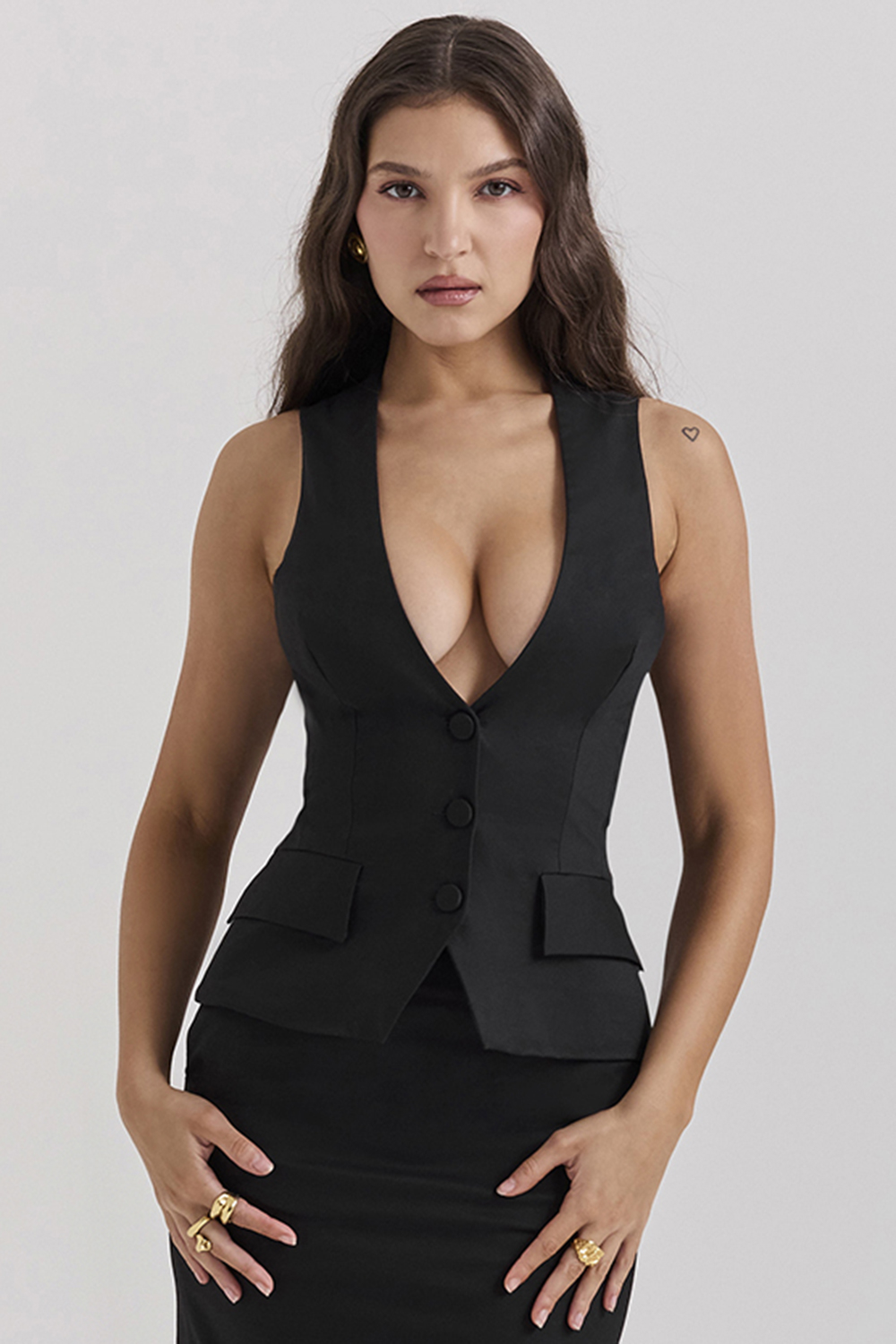 Juliet Black Sleeveless Tuxedo Top - luluinthesky