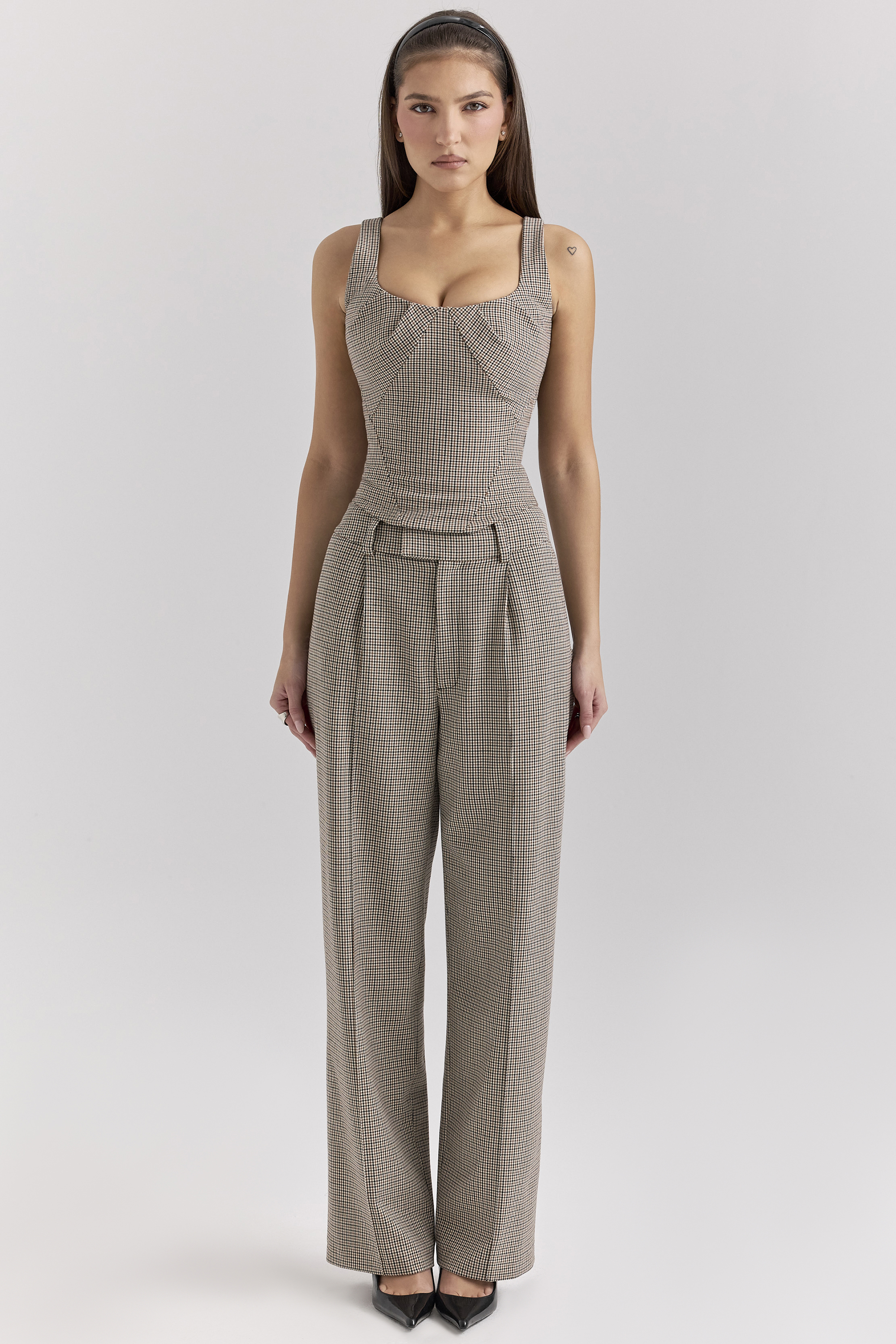 Hayden Brown Puppytooth Wide Leg High Waist Tailored Trousers - luluinthesky