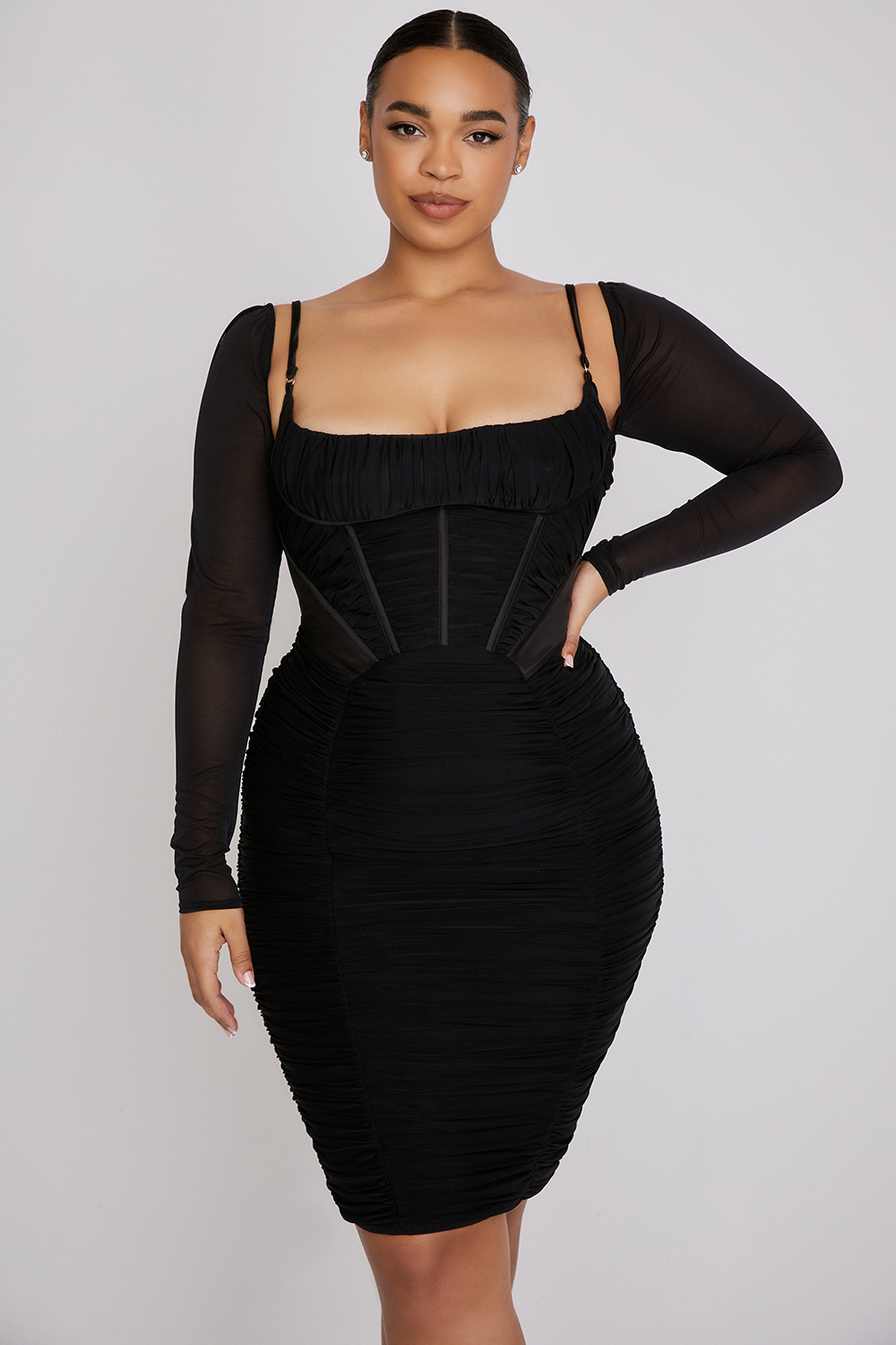 Freyja Black Gathered Corset Dress - luluinthesky