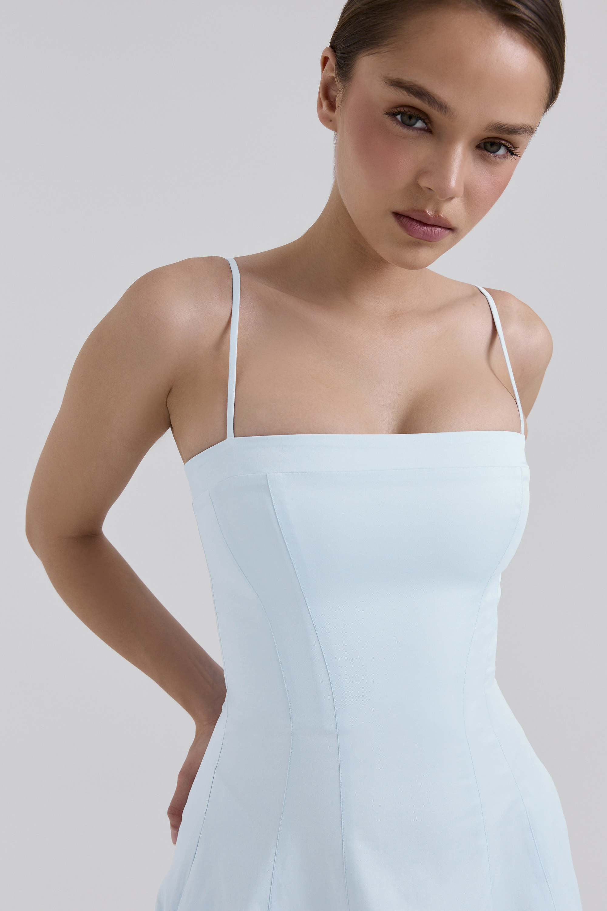 Dolly Soft Blue Stretch Cotton A-Line Midi Sundress - luluinthesky