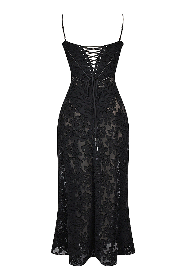 Seren Black Floral Lace Back Maxi Dress - luluinthesky