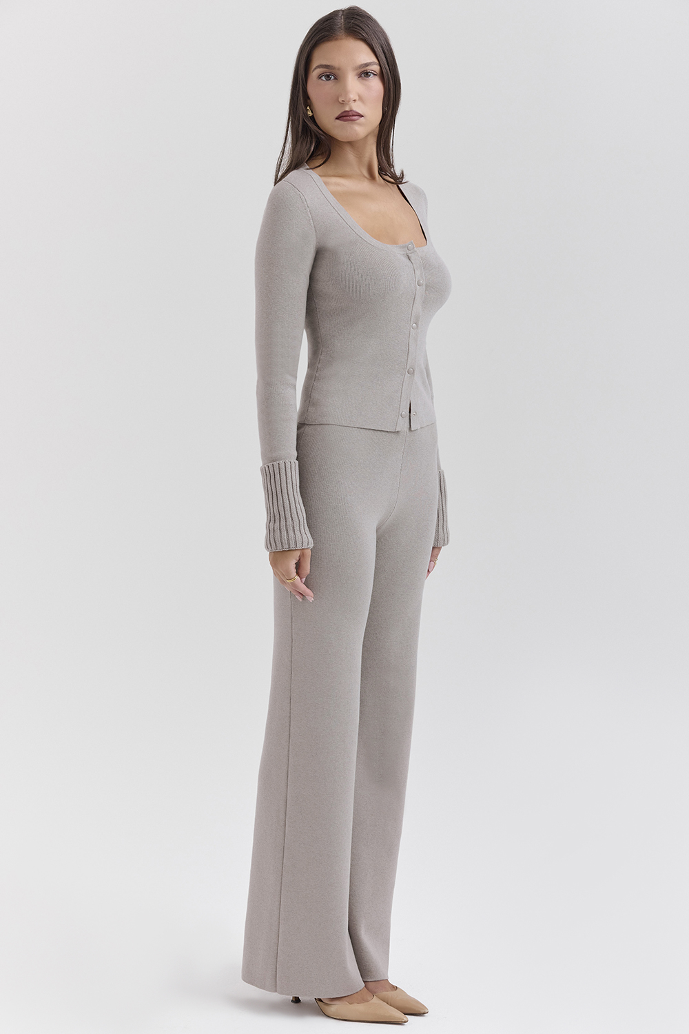 Aspen Grey Cashmere Ribbed Cuff Cardigan - luluinthesky