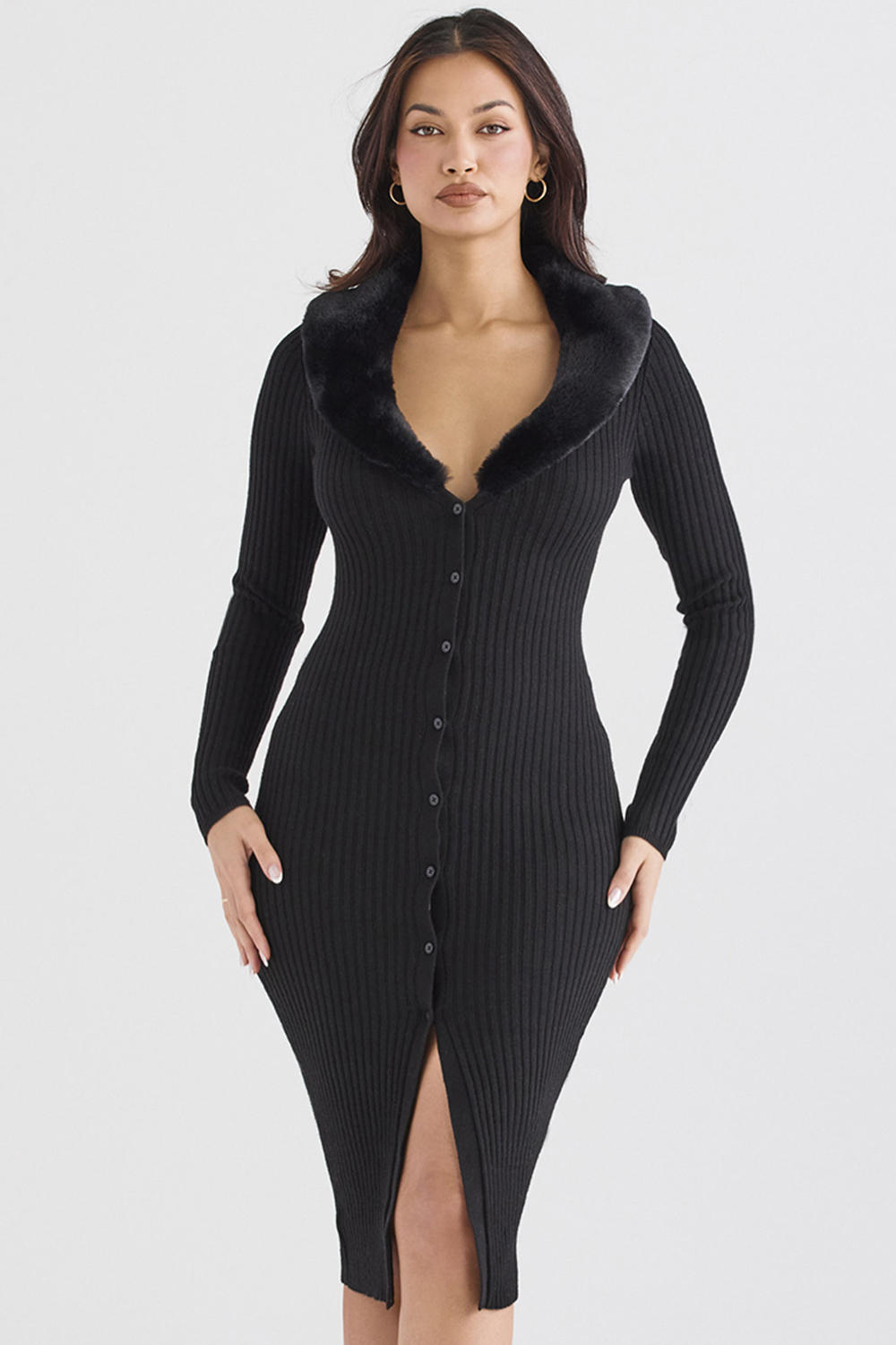 Raine Black Faux Fur Trim Dress - SALE - luluinthesky