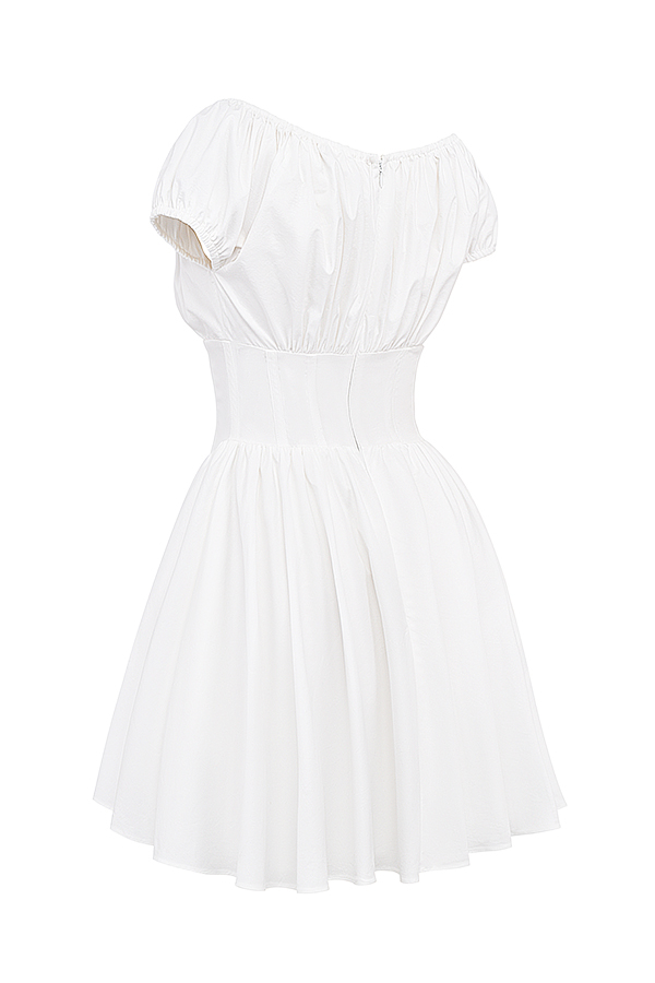 Nala White Cotton Gathered Mini Dress - luluinthesky