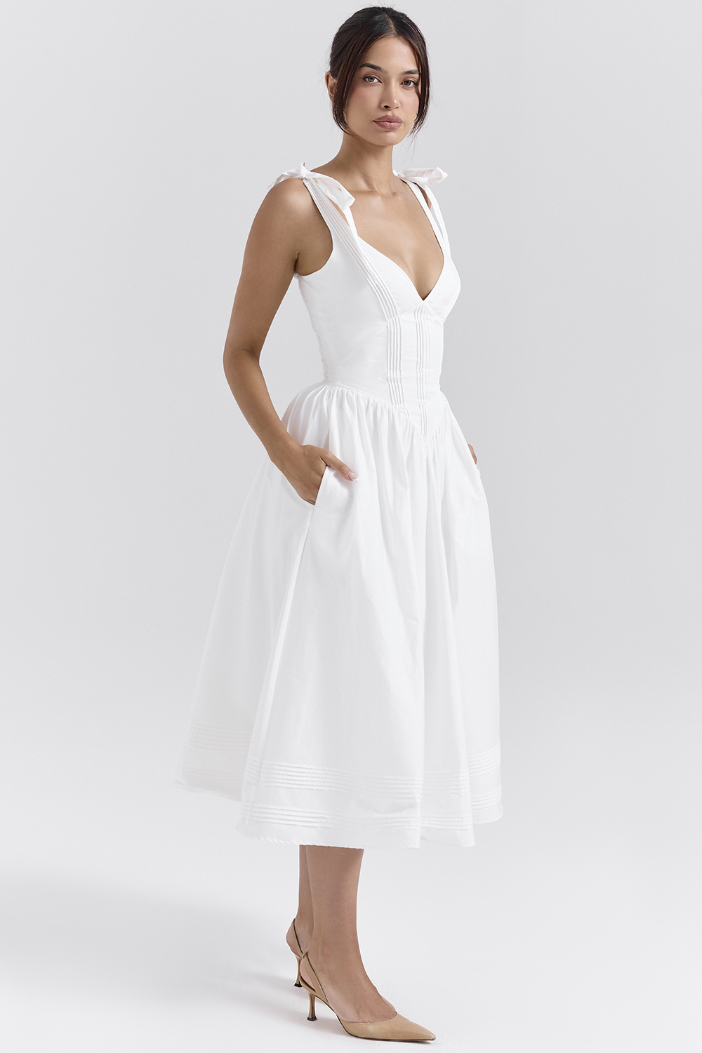 Hattie White Pin Tuck Cotton Midi Sundress - luluinthesky