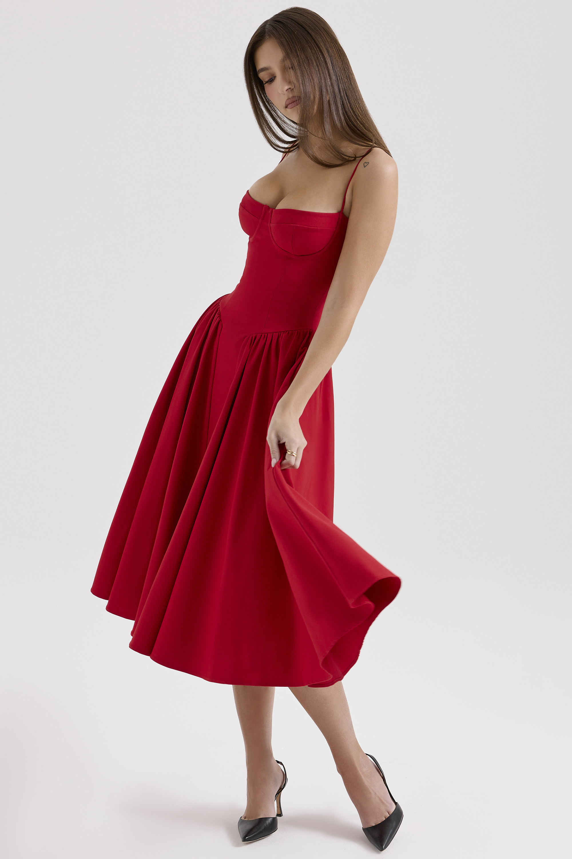 Samaria Red Gathered Midi Dress - luluinthesky