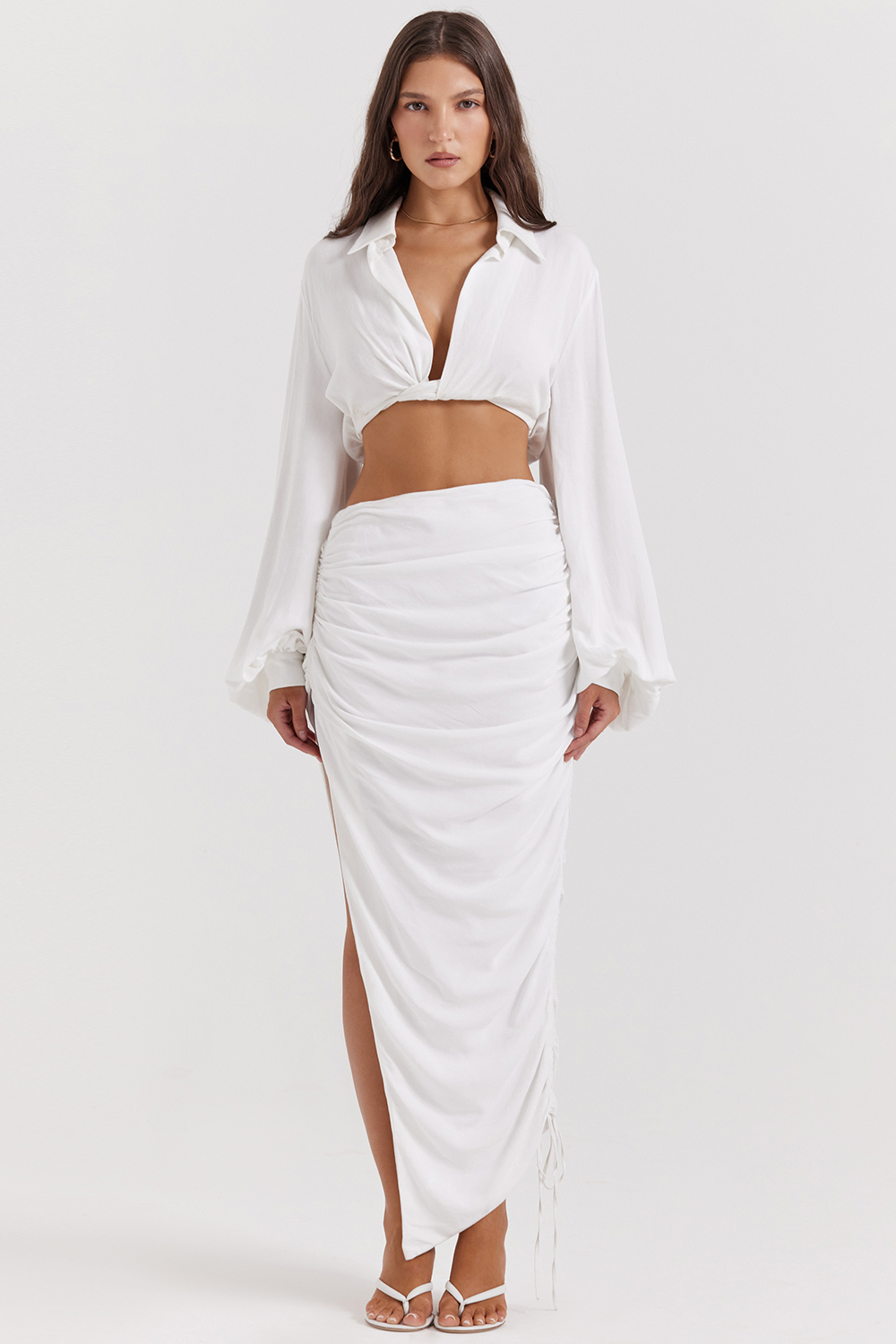Loie White Gathered Maxi Skirt - luluinthesky