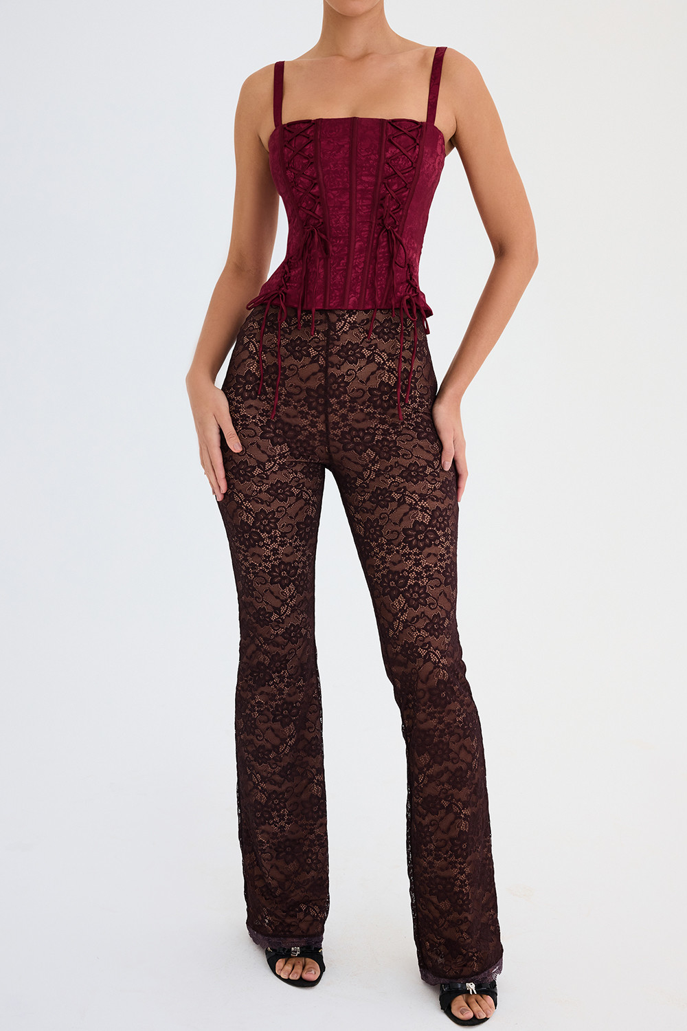 Mistress Rocks Espresso Stretch Lace Trousers - SALE - luluinthesky