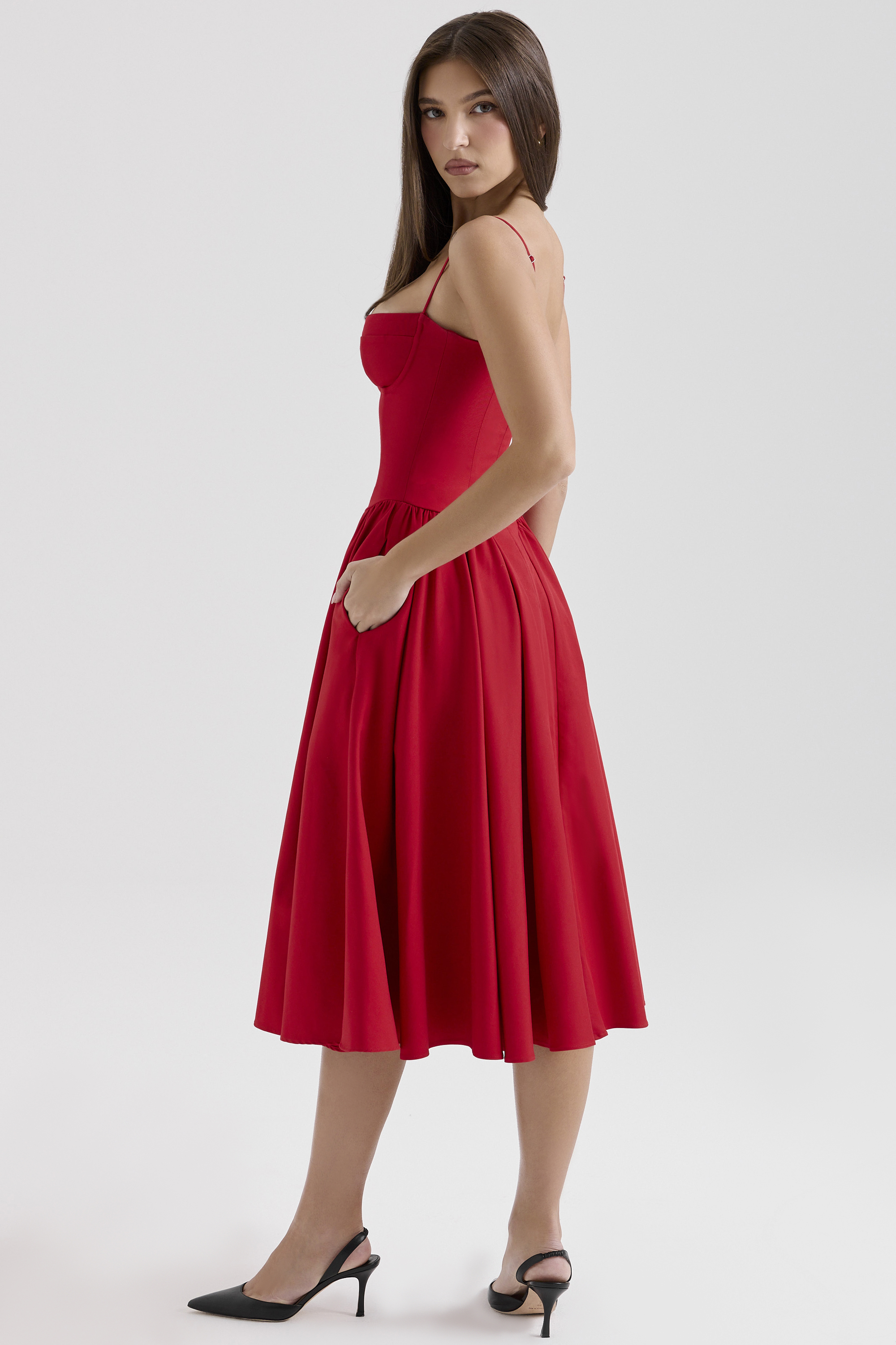Samaria Red Gathered Midi Dress - luluinthesky